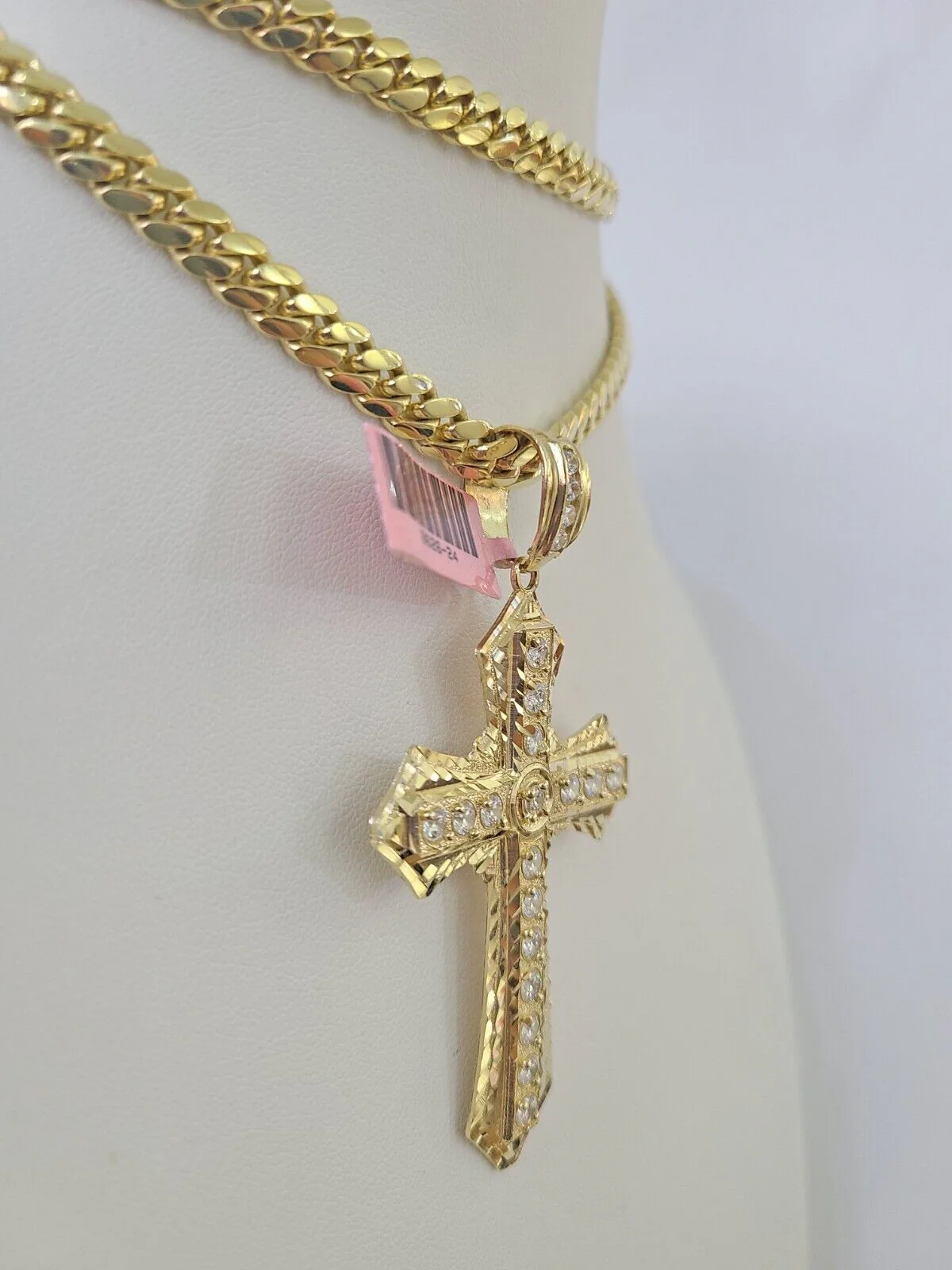 Real 14k Solid Chain Cross Charm Set Miami Cuban Link 6mm Necklace Pendant Gold - Image 6