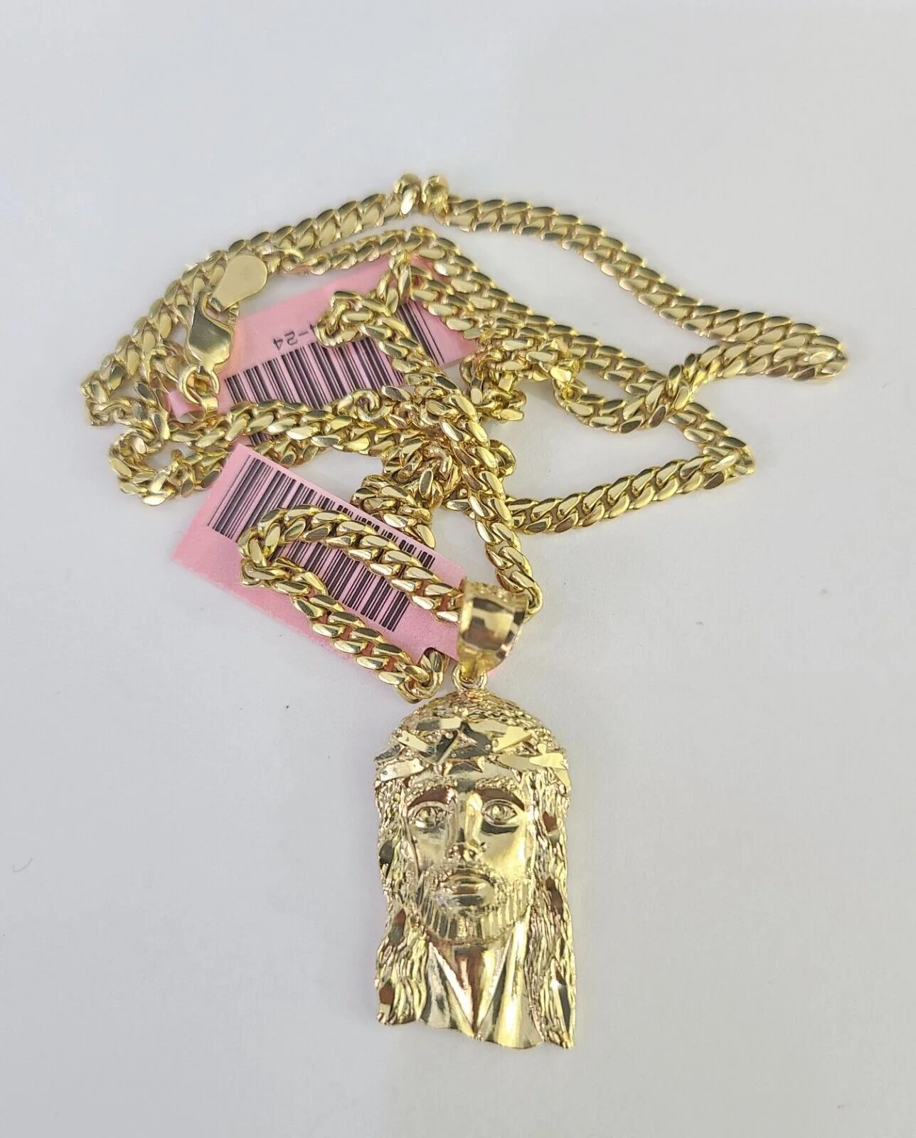 Real 14k Solid Chain Jesus Head Charm Set Miami Cuban 3mm Necklace Pendant - Image 5