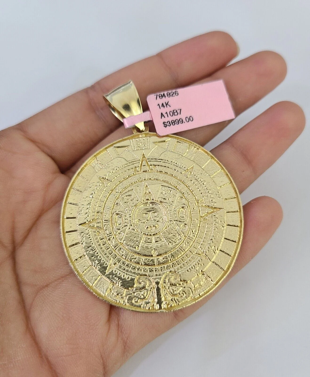 Real 14k Solid Chain Mayan Calendar Charm Set Miami Cuban 6mm Necklace Gold - Image 7