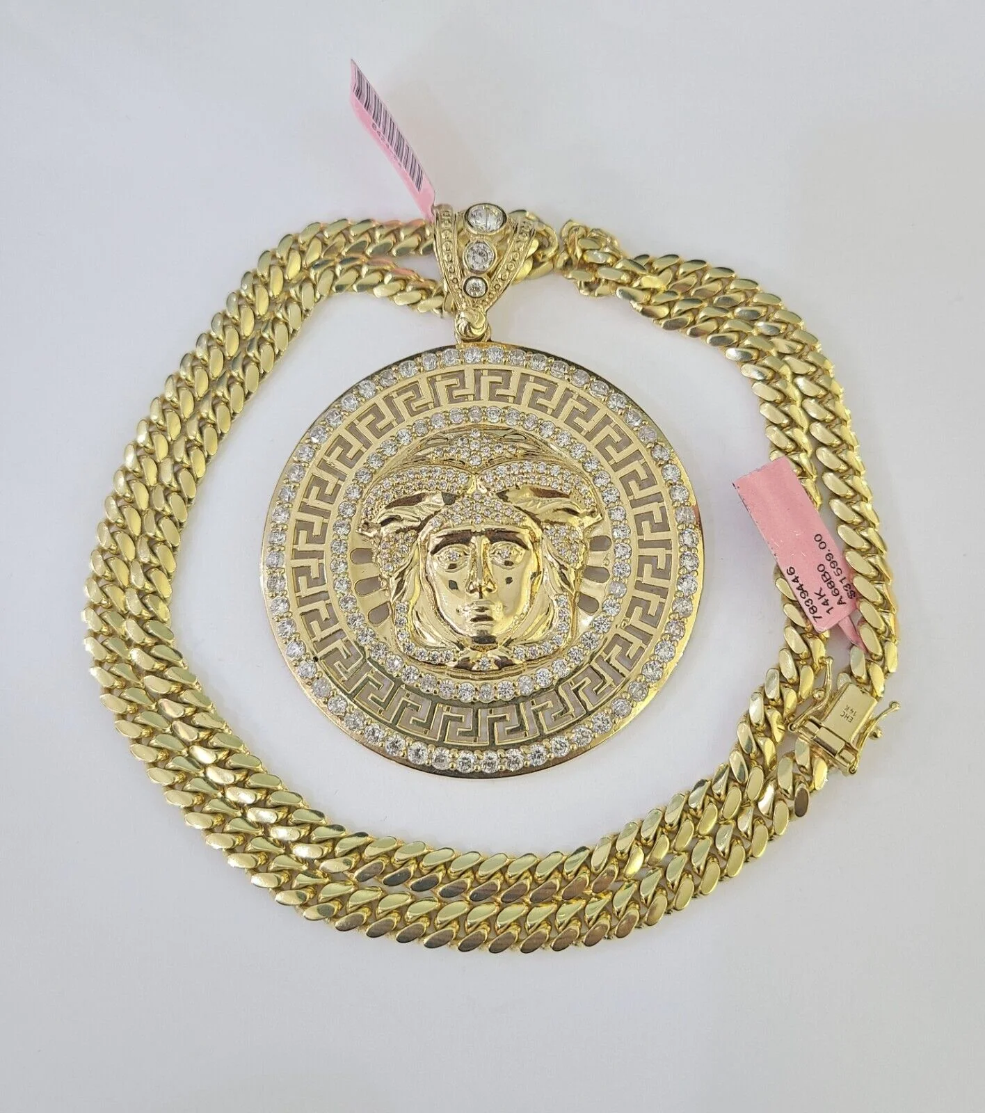 Real 14k Solid Chain Medusa Head Charm Set Miami Cuban Link 6mm Necklace Pendant - Image 3