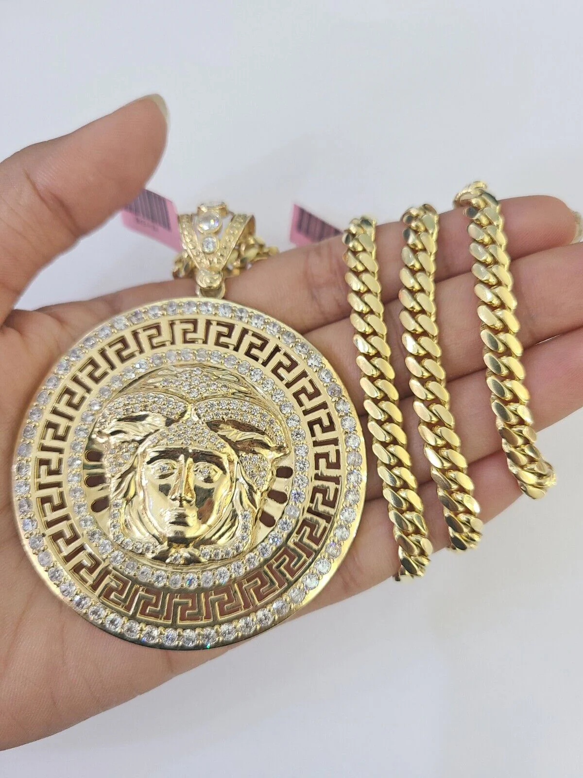 Real 14k Solid Chain Medusa Head Charm Set Miami Cuban Link 6mm Necklace Pendant - Image 6