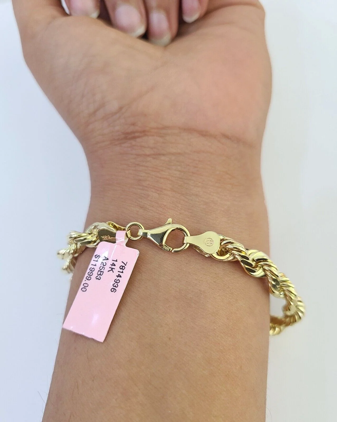 Real 14k Solid Rope Bracelet 7mm 7 Inch Men Women Diamond Cut Yellow Gold - Image 2
