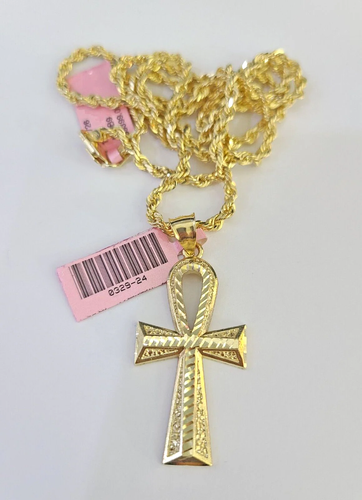 Real 14k Solid Rope Chain Jesus Ankh Cross Charm Set 3mm 18"-26" Necklace Gold - Image 6