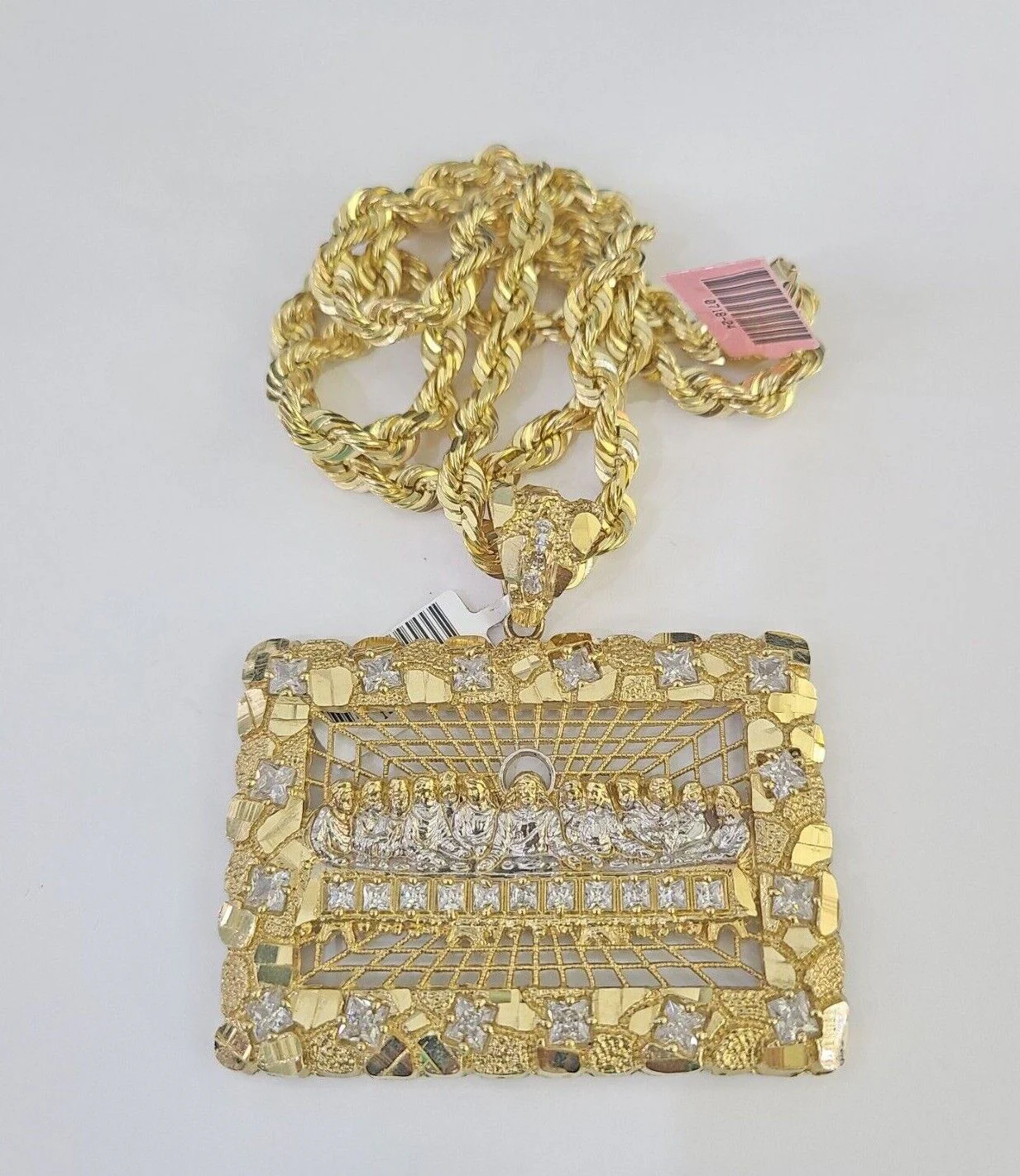 Real 14k Solid Rope Chain Last Supper Charm Set 6mm 18"-30" Necklace Gold - Image 4