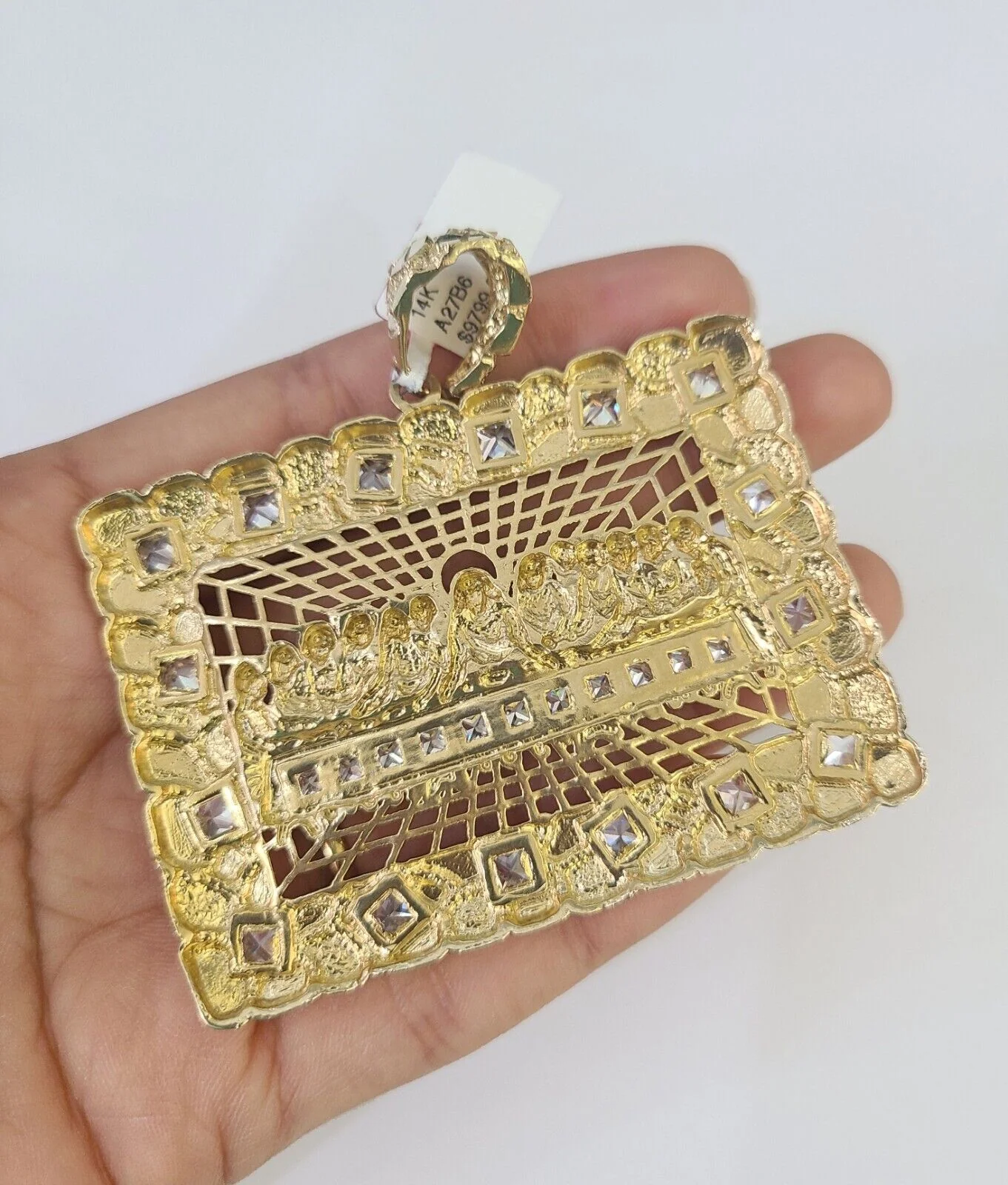 Real 14k Solid Rope Chain Last Supper Charm Set 6mm 18"-30" Necklace Gold - Image 7
