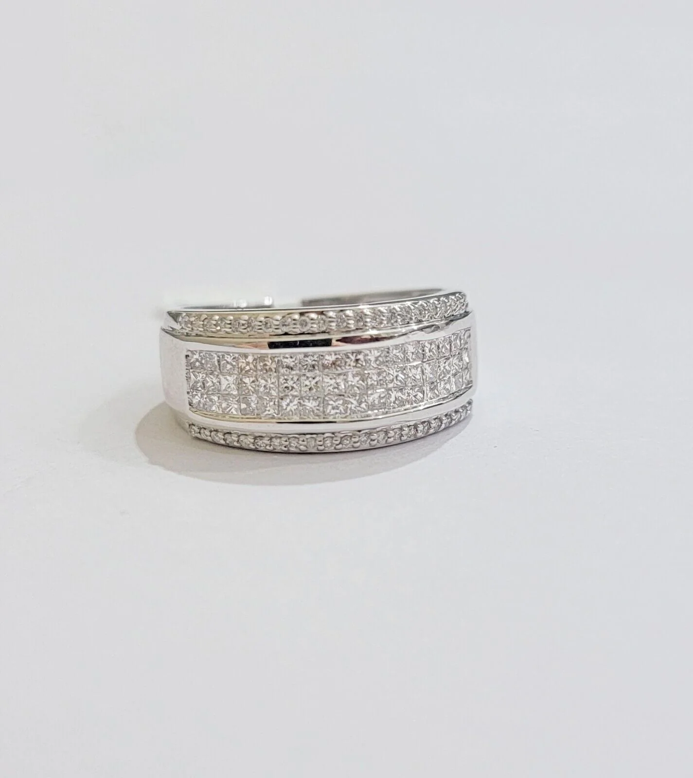 Real 14k White Diamond Ring Mens Band  0.97 Ct Princess Cut Wedding Engagement - Image 3