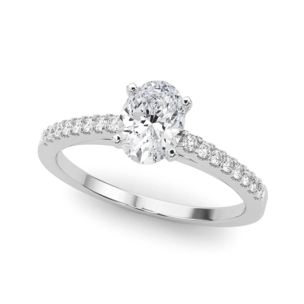 Real 14k White Gold IGI Certified 1.25CT Lab Created VS Diamond Ring Oval Shaped Ring Sizes 6,7,8,9,10,11 & 12