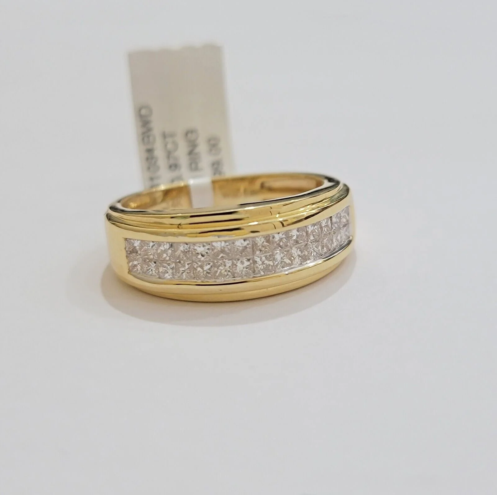 Real 14k Yellow Diamond Ring Mens Band 0.97 Ct Princess Cut Wedding Engagement - Image 4