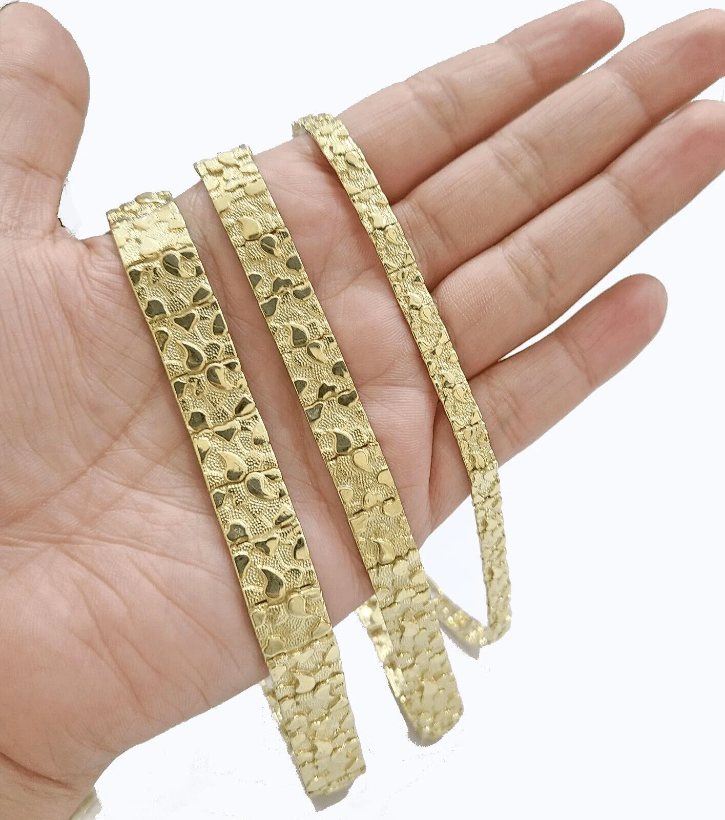Real 14k Yellow Gold 9mm Nugget Bracelet 8.5" inch 14kt Unisex Men Women - Image 3