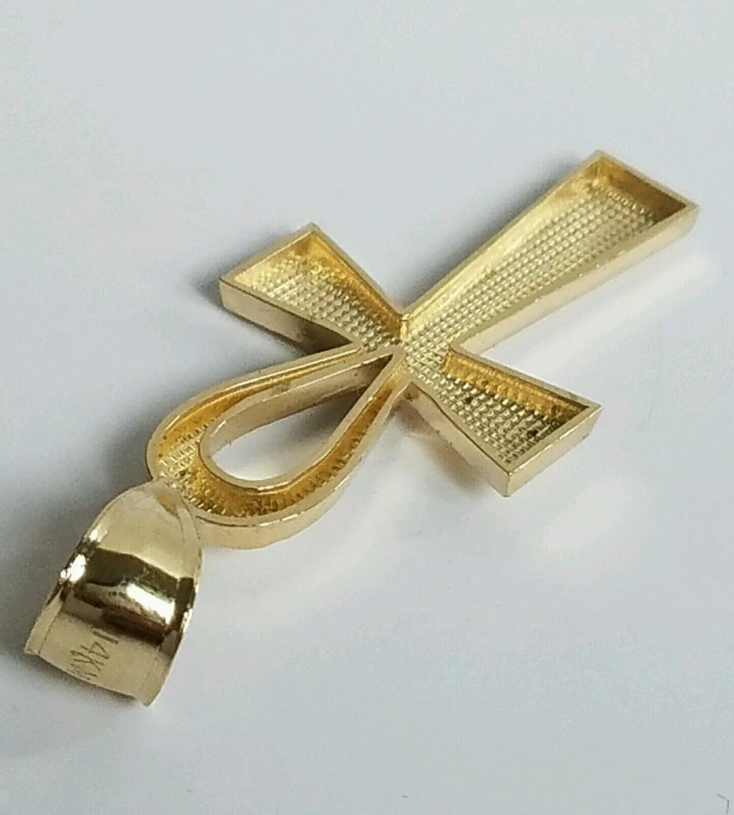 Real 14k Yellow Gold Ankh charm pendant 1.75 Inch Diamond Cuts Charm for Chains - Image 8