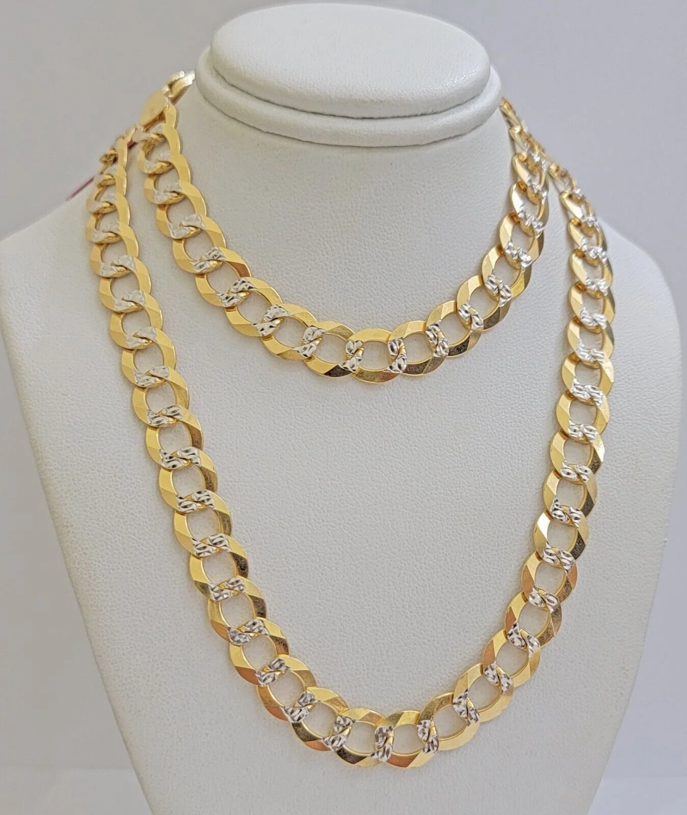 Real 14k Yellow Gold Chain Necklace Two-tone Cuban Curb Link 9.5mm 20 inch SOLID - Image 6