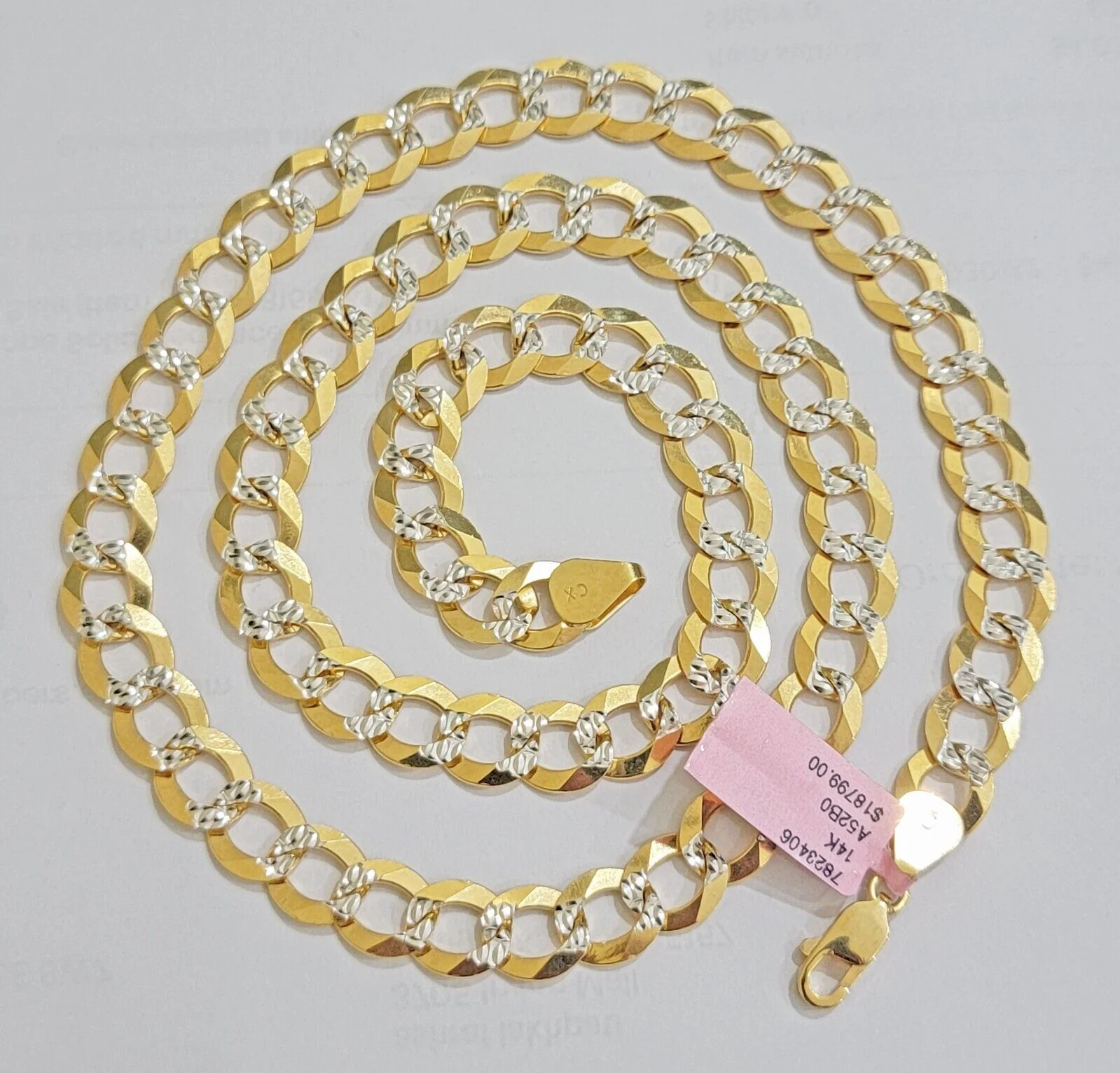 Real 14k Yellow Gold Chain Necklace Two-tone Cuban Curb Link 9.5mm 20 inch SOLID - Image 8