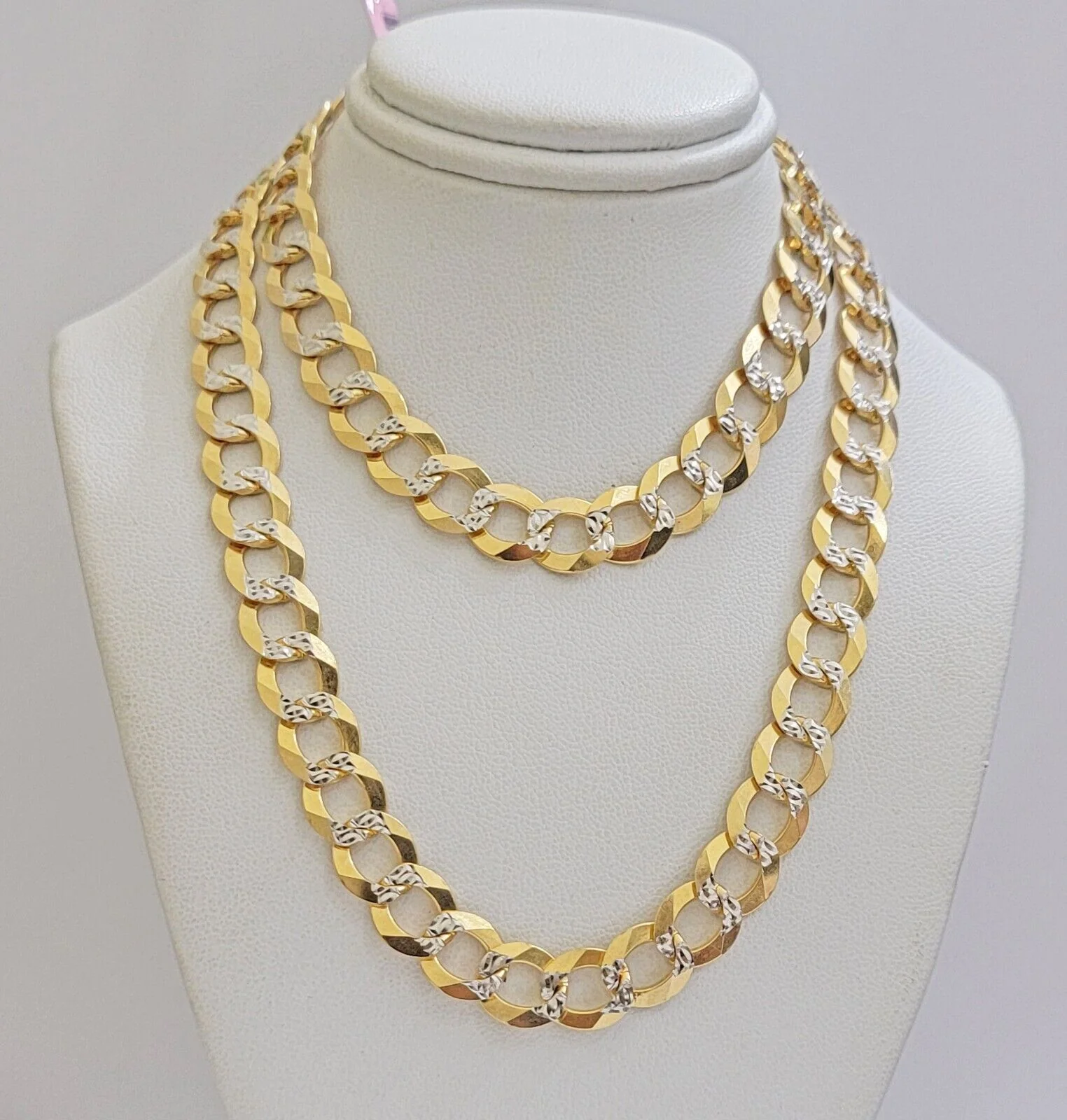 Real 14k Yellow Gold Chain Necklace Two-tone Cuban Curb Link 9.5mm 24 inch SOLID - Image 2