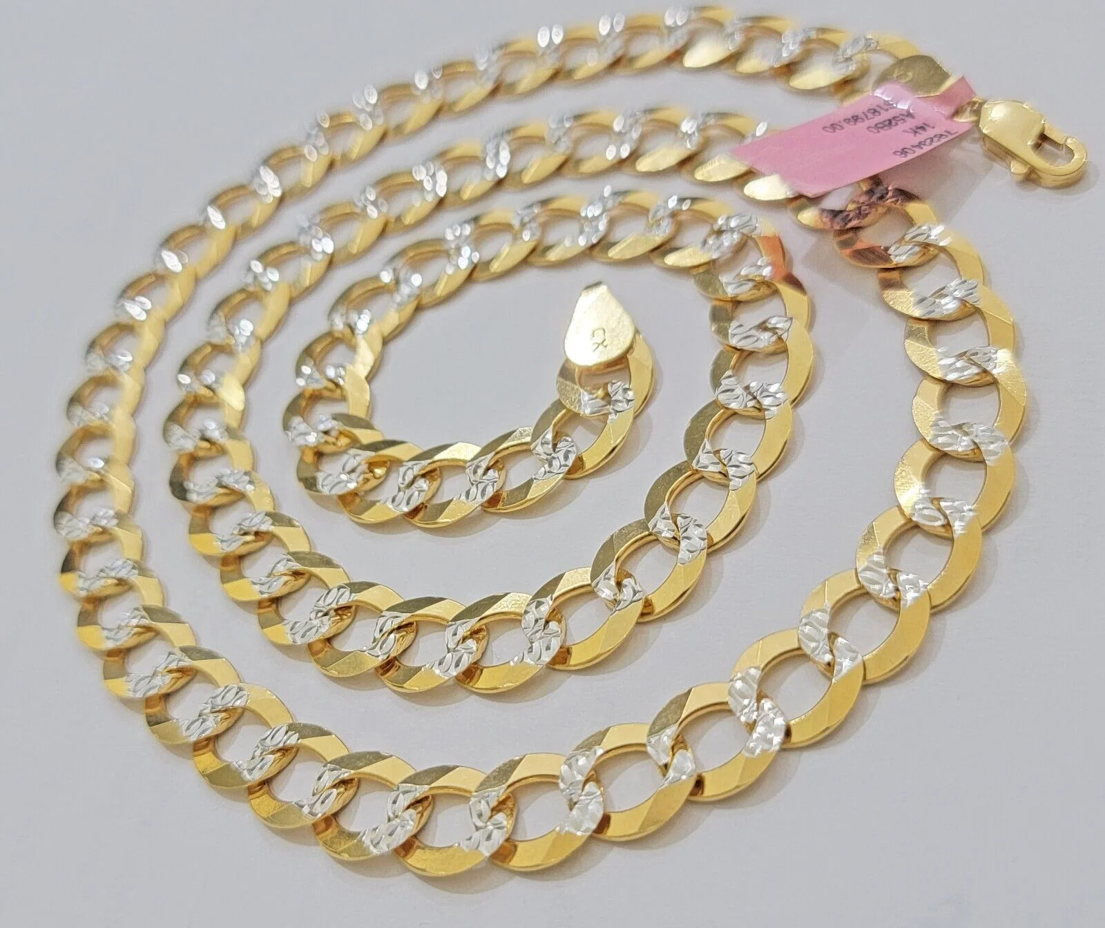 Real 14k Yellow Gold Chain Necklace Two-tone Cuban Curb Link 9.5mm 26 inch SOLID - Image 3