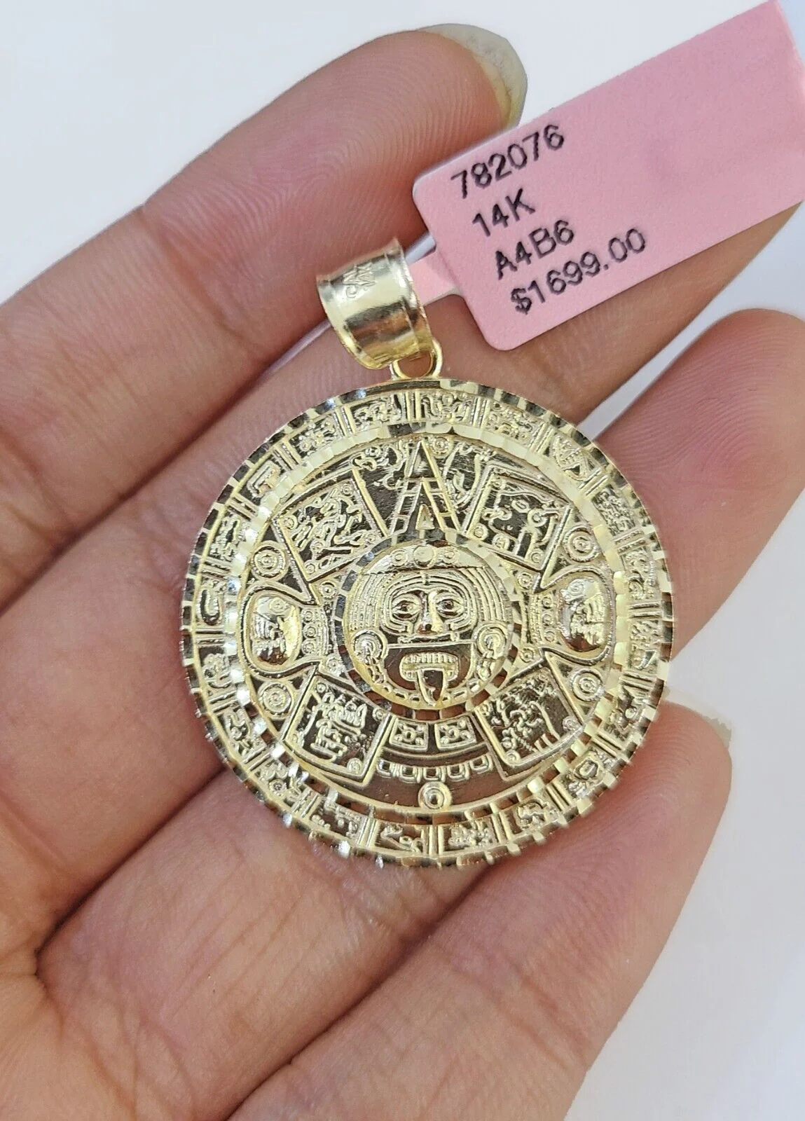 Real 14k Yellow Gold Circular Mayan Calendar / Pendant Charm 14kt - Image 2