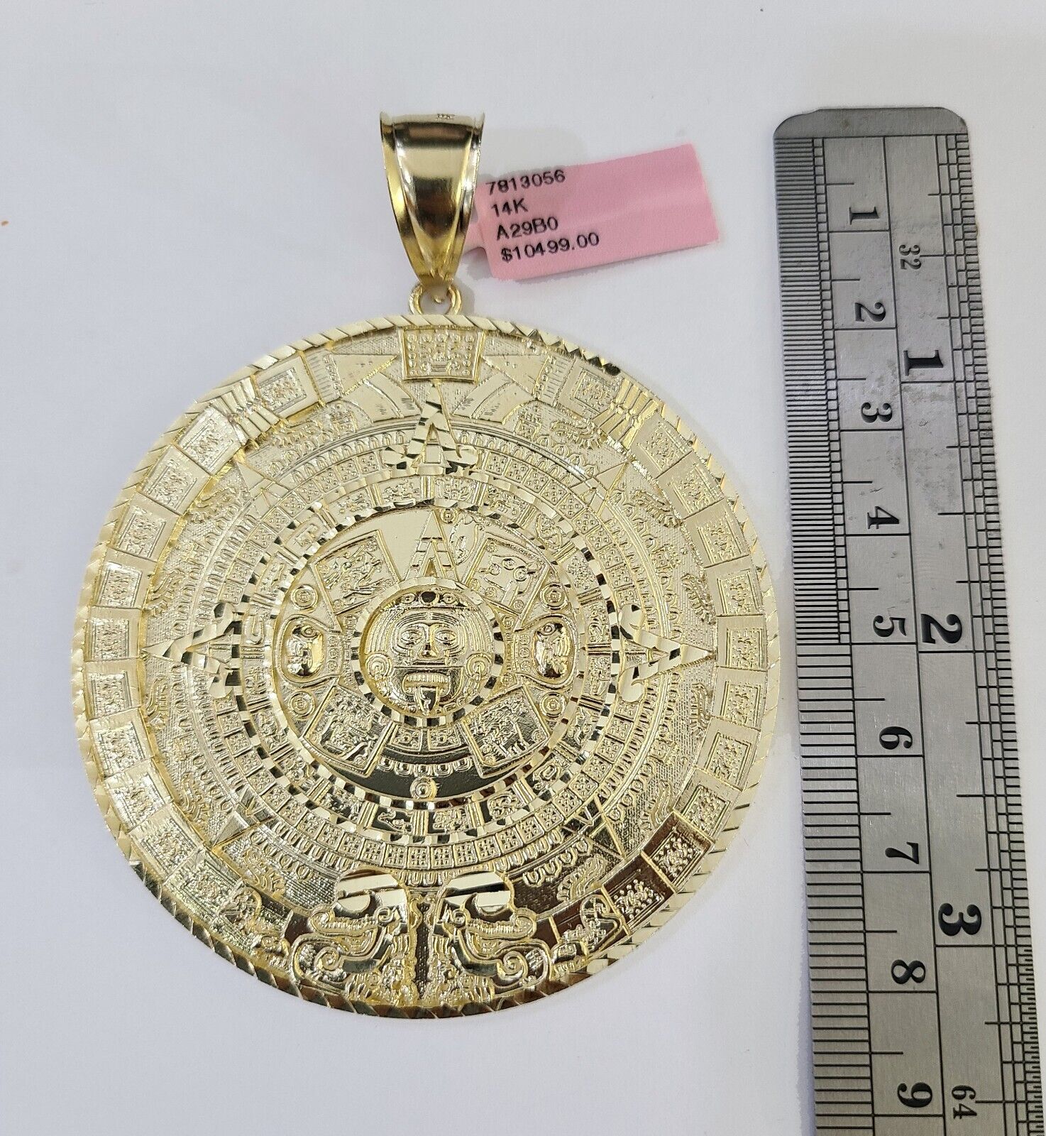 Real 14k Yellow Gold Circular Mayan Calendar / Pendant Charm 3 inches 14kt - Image 3