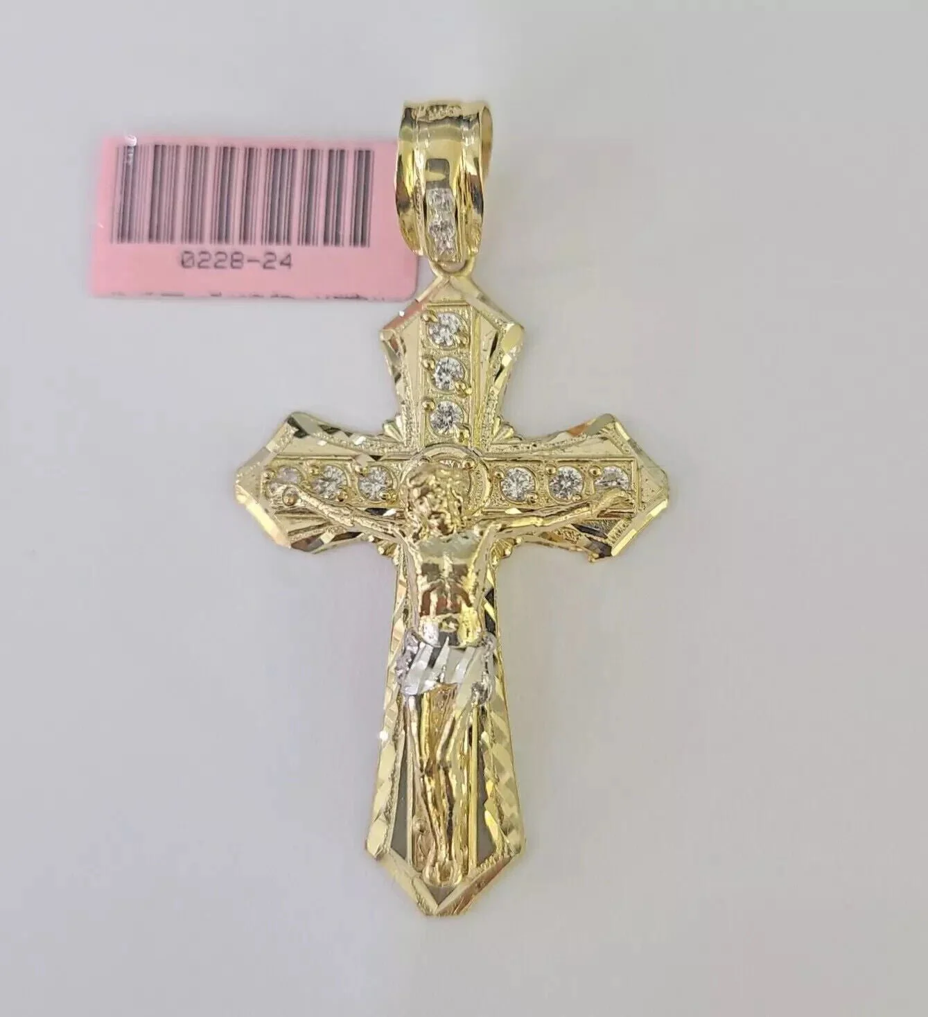 Real 14k Yellow Gold Cross Charm Pendant 14kt Jesus Crucifix With Stone For Mens - Image 4