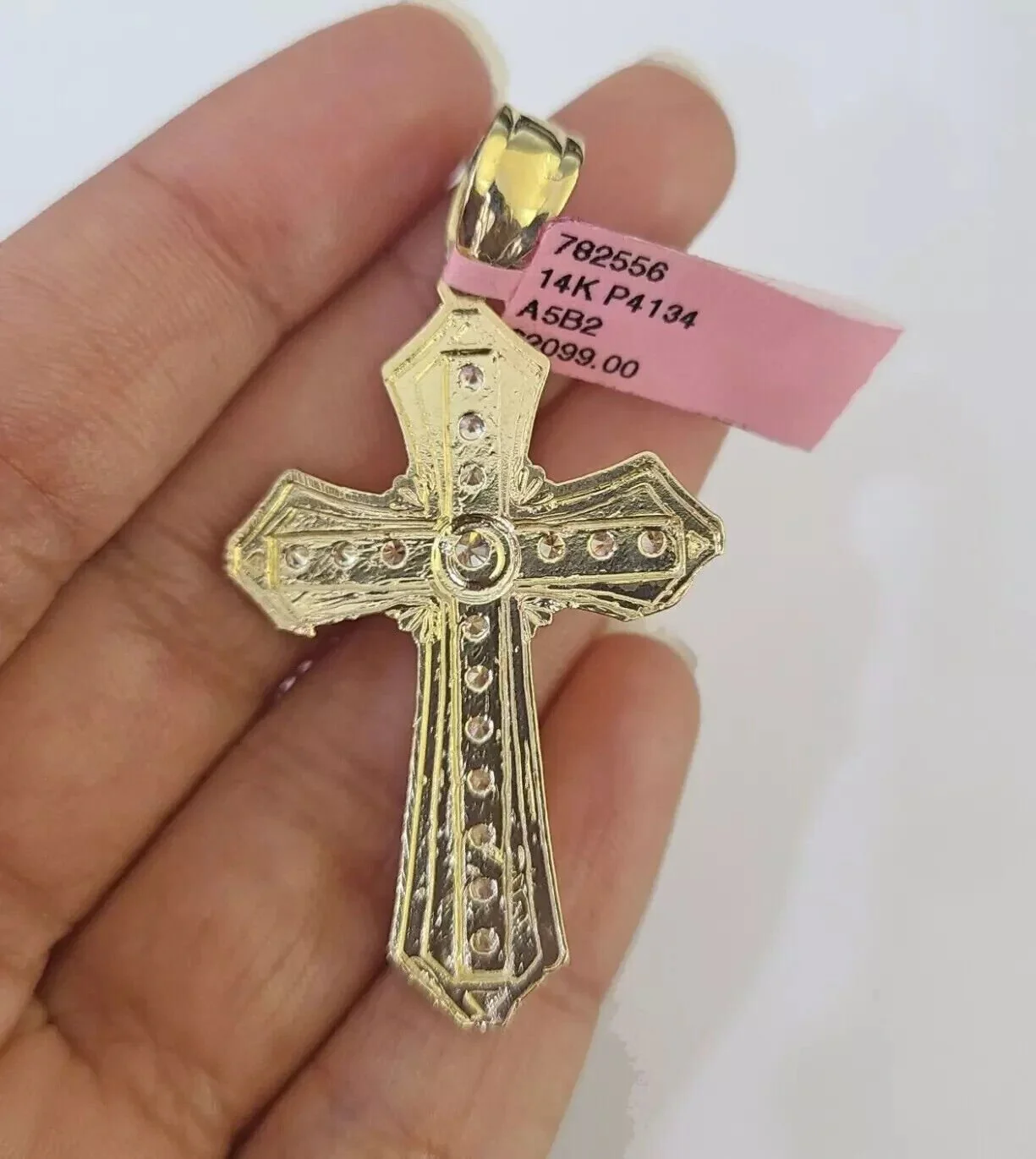 Real 14k Yellow Gold Cross Charm Pendant 14kt Jesus Crucifix With Stone For Mens - Image 6