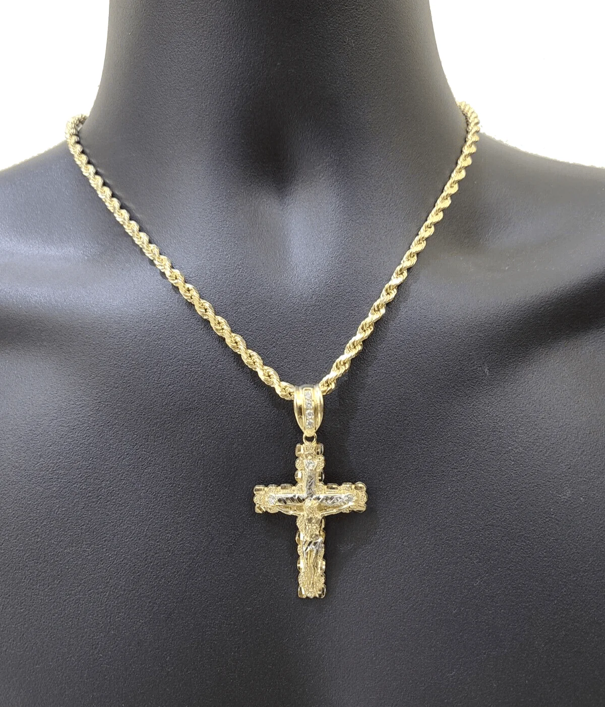 Real 14k Yellow Gold Cross Charm Rope Chain 4mm 26'' Necklace Pendant 14kt Jesus - Image 4