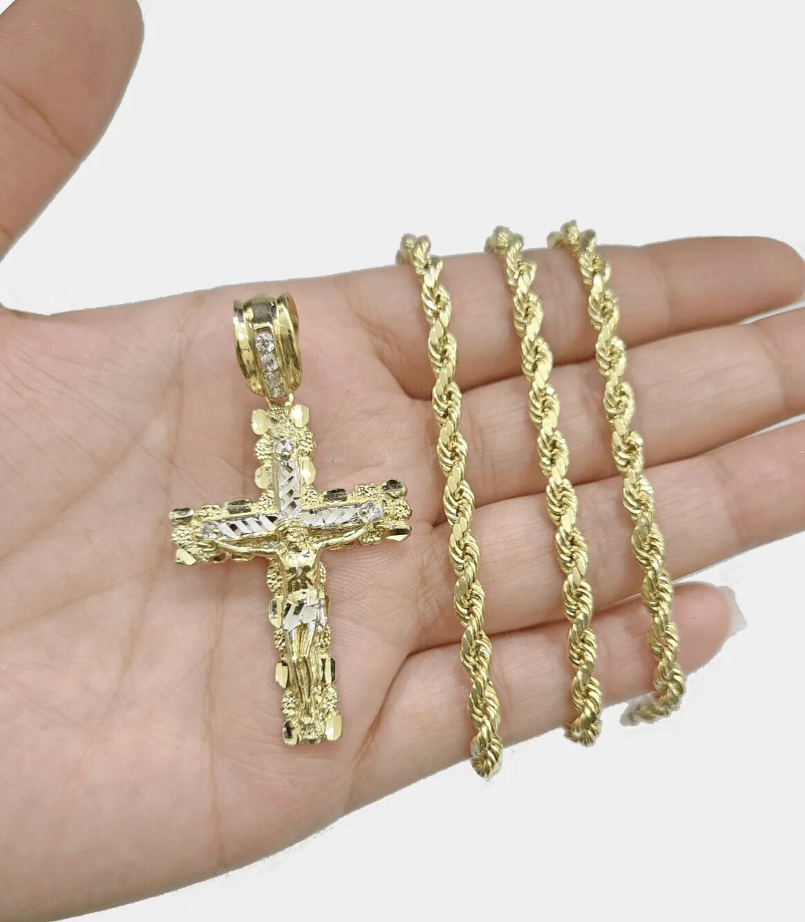 Real 14k Yellow Gold Cross Charm Rope Chain 4mm 26'' Necklace Pendant 14kt Jesus - Image 5