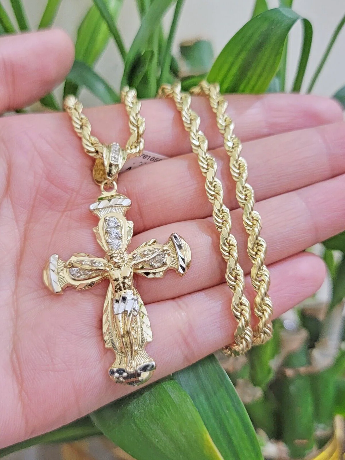 Real 14k Yellow Gold Cross pendant With Rope Chain Necklace 5mm 26" SET Charm - Image 4