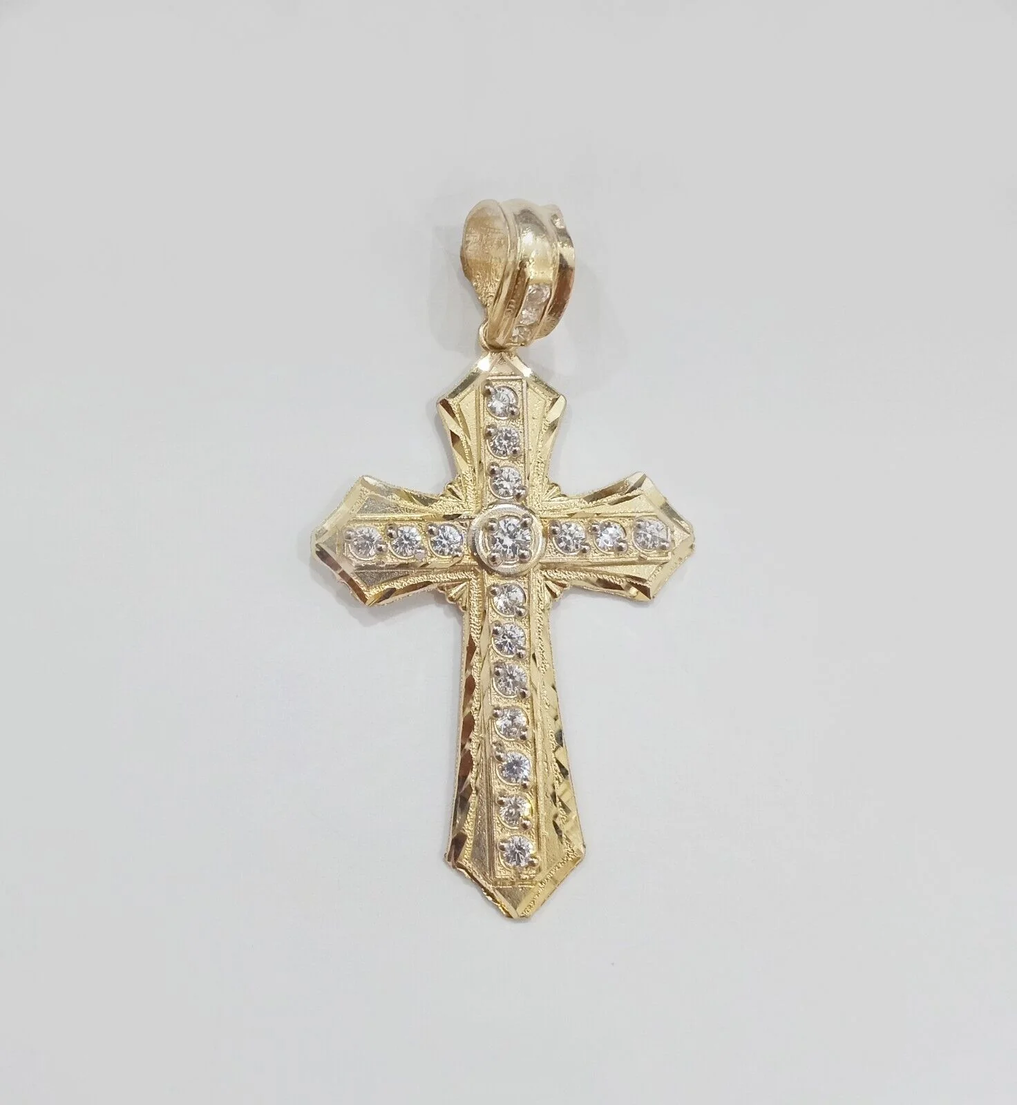 Real 14k Yellow Gold Diamond Cut Cross Charm Pendant 2" - Image 5