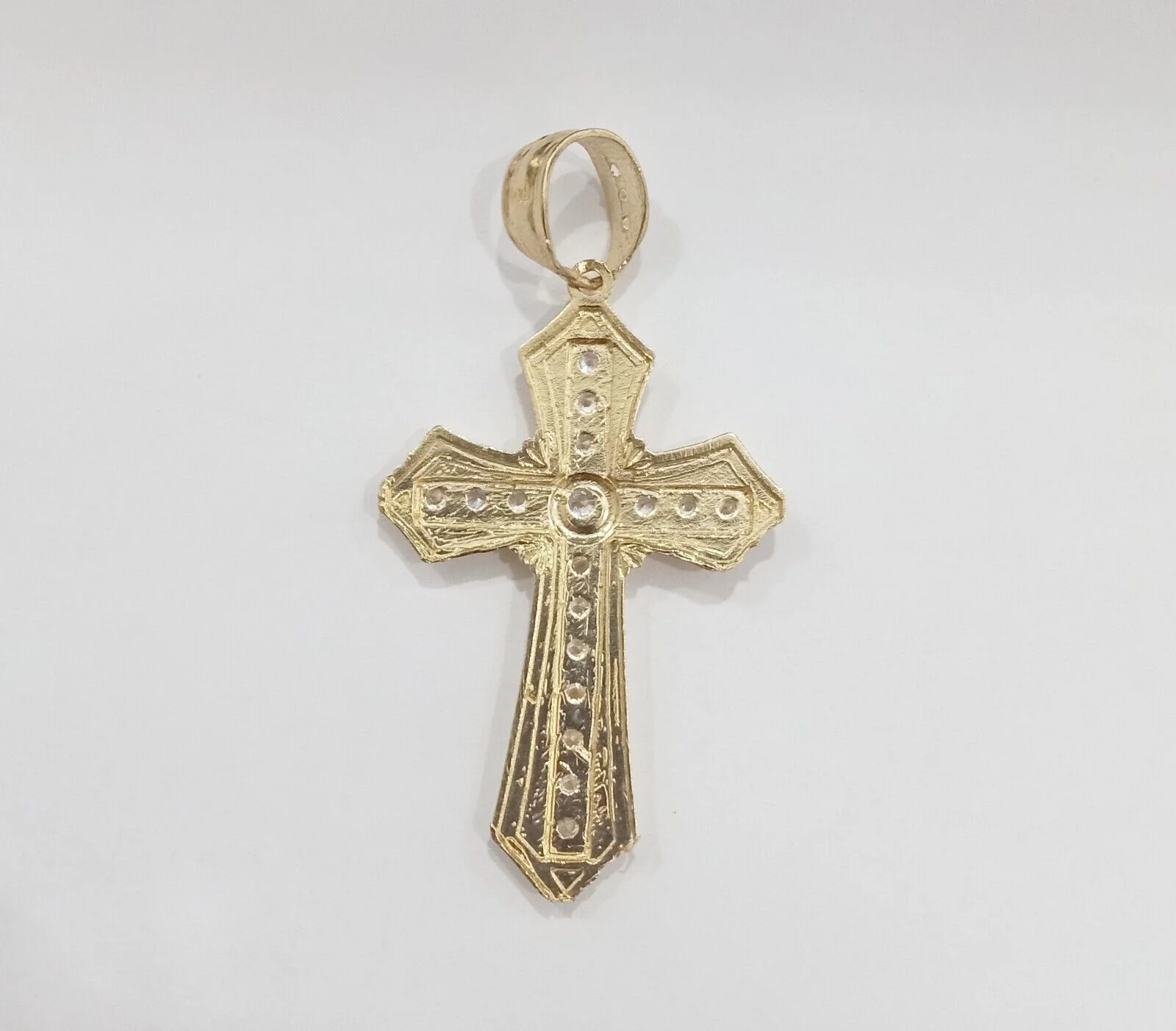 Real 14k Yellow Gold Diamond Cut Cross Charm Pendant 2" - Image 7