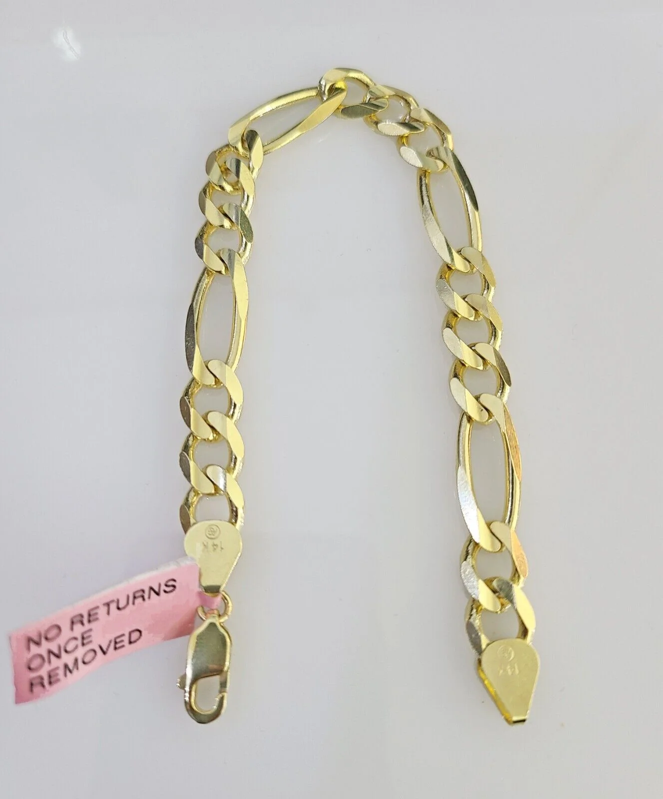 Real 14k Yellow Gold Figaro link Bracelet 8mm 8" Inch Mens Genuine