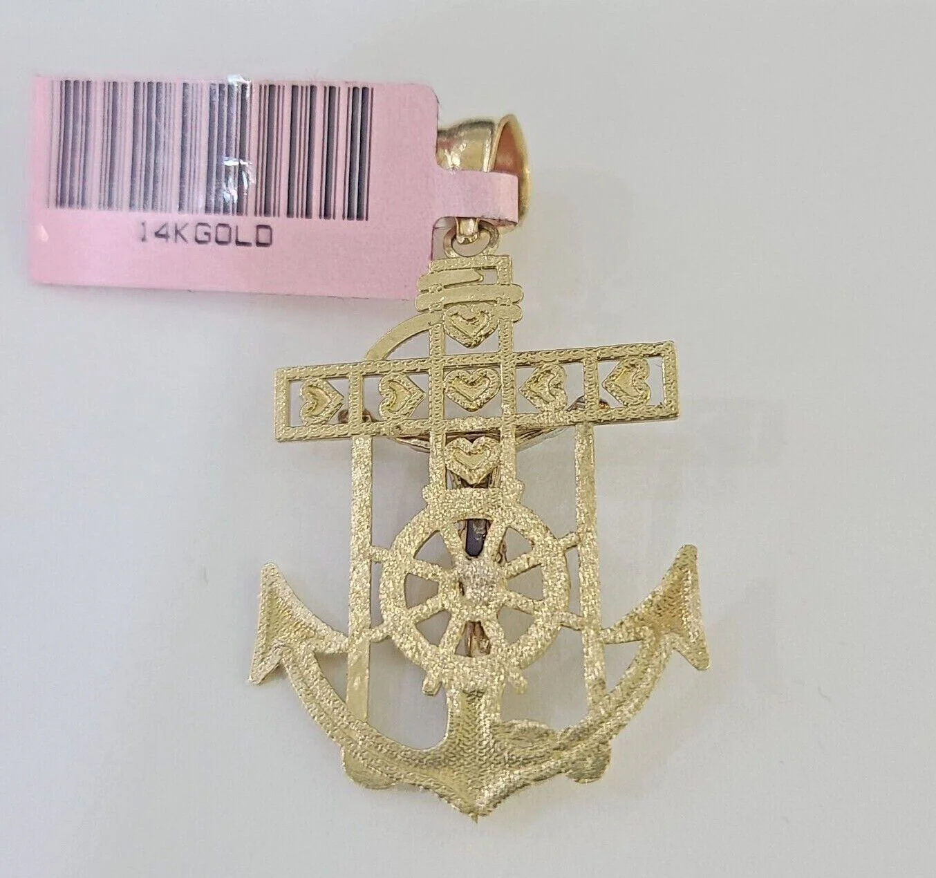 Real 14k Yellow Gold Jesus Anchor Charm Pendant &Miami Cuban Link Chain Necklace - Image 7