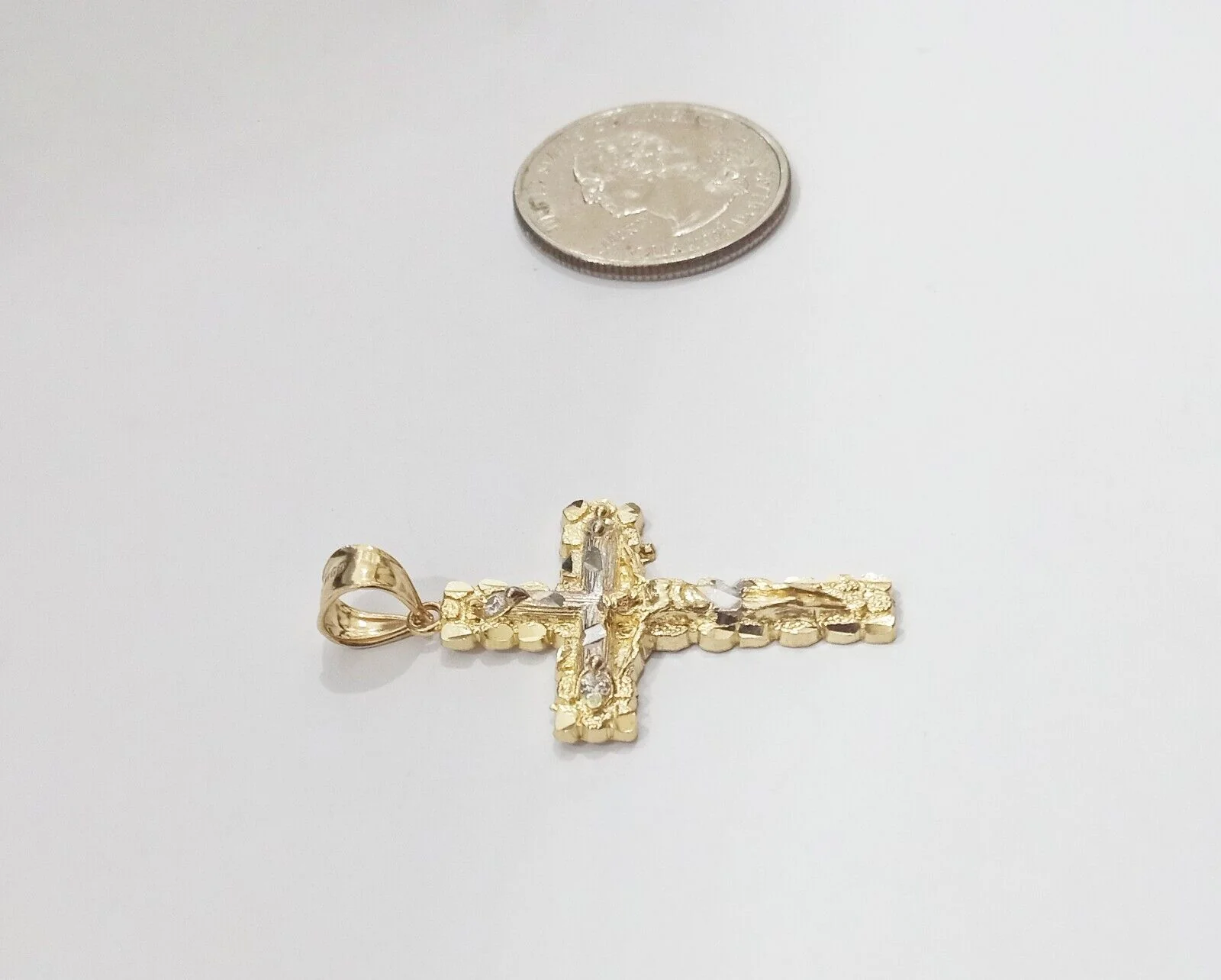 Real 14k Yellow Gold Jesus Crucifix Nugget Cross Charm Pendant 1.5"  inch - Image 5