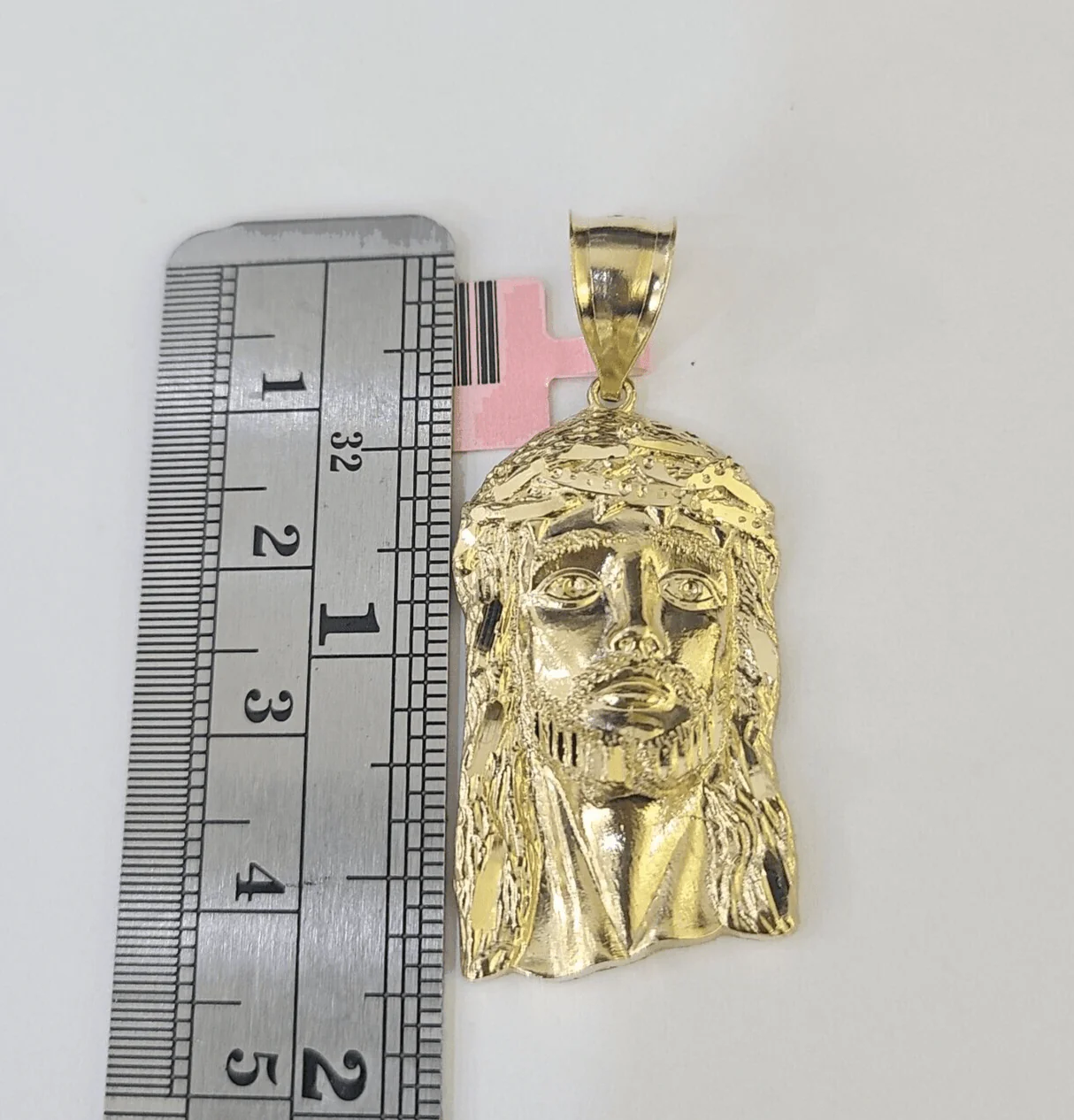 Real 14K Yellow Gold Jesus Head Pendant Charm Genuine 1.5" - Image 2