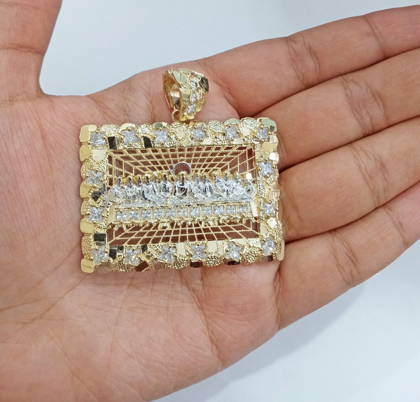 Real 14k Yellow Gold Last Supper Nugget Charm Pendant 2.0 inch 14kt Gold
