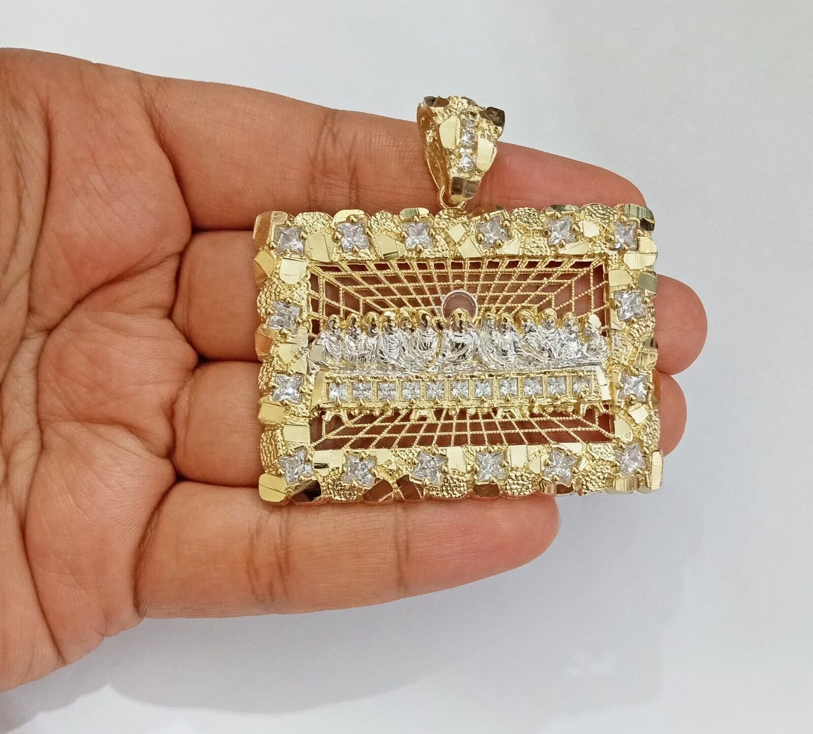 Real 14k Yellow Gold Last Supper Nugget Charm Pendant 2.0 inch 14kt Gold - Image 2