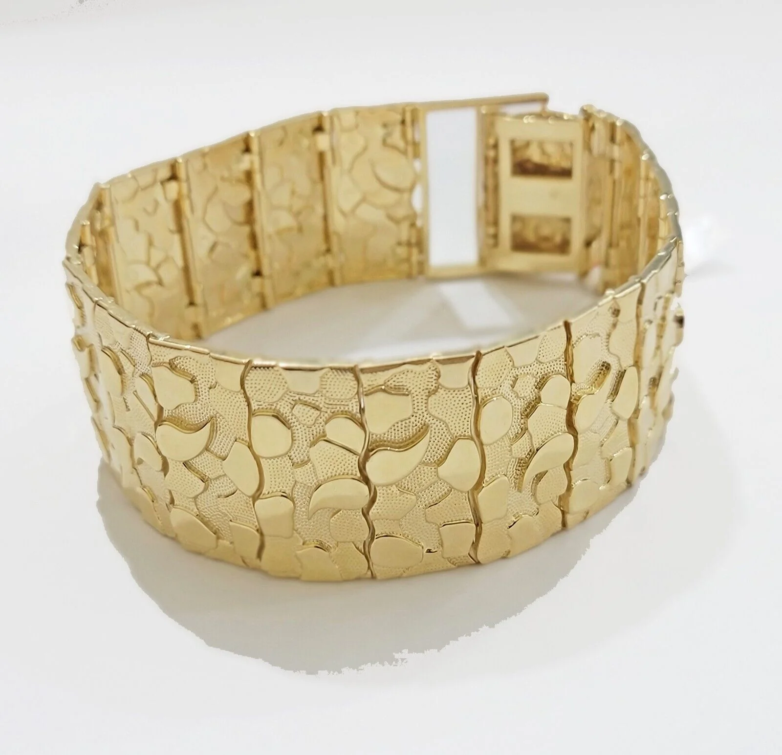Real 14k Yellow Gold Nugget Bracelet 10 Inch Long 30mm Thick Genuine 14 KT Solid - Image 4