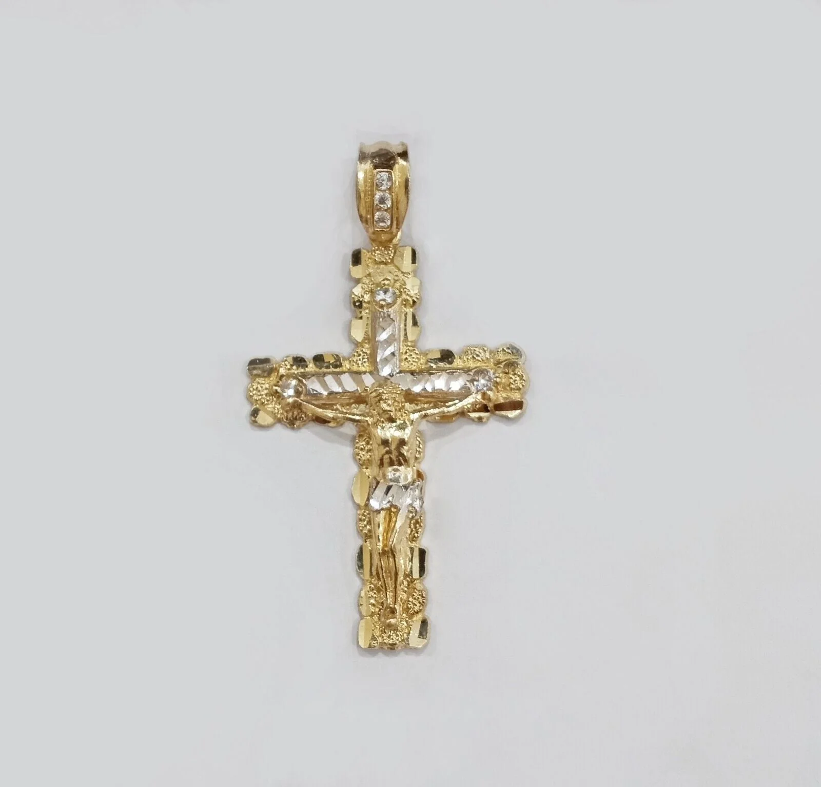 Real 14k Yellow Gold Nugget Jesus Cross Charm Pendant 2" 14kt Gold - Image 3
