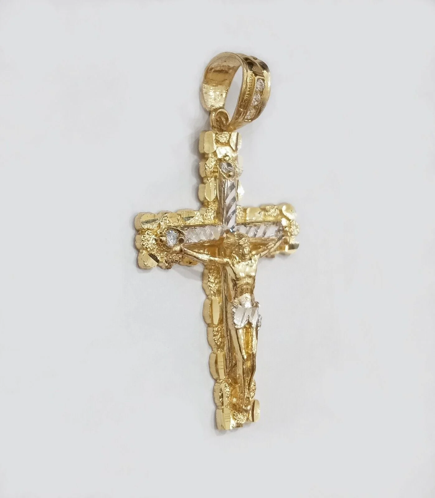 Real 14k Yellow Gold Nugget Jesus Cross Charm Pendant 2" 14kt Gold - Image 5