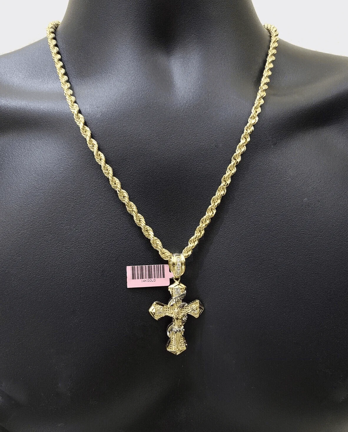 Real 14k Yellow Gold Rope Chain 5mm 18'' Necklace Jesus Cross Charm Pendant 14kt - Image 10