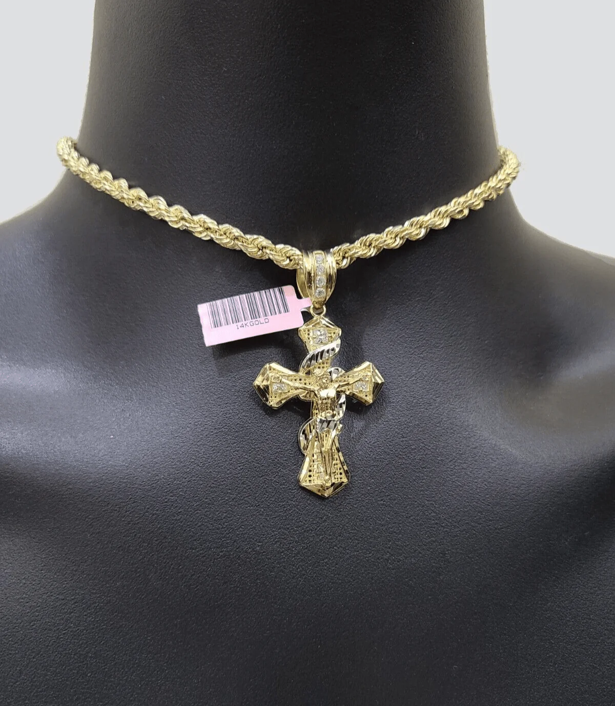 Real 14k Yellow Gold Rope Chain 5mm 20'' Necklace Jesus Cross Charm Pendant 14kt - Image 7