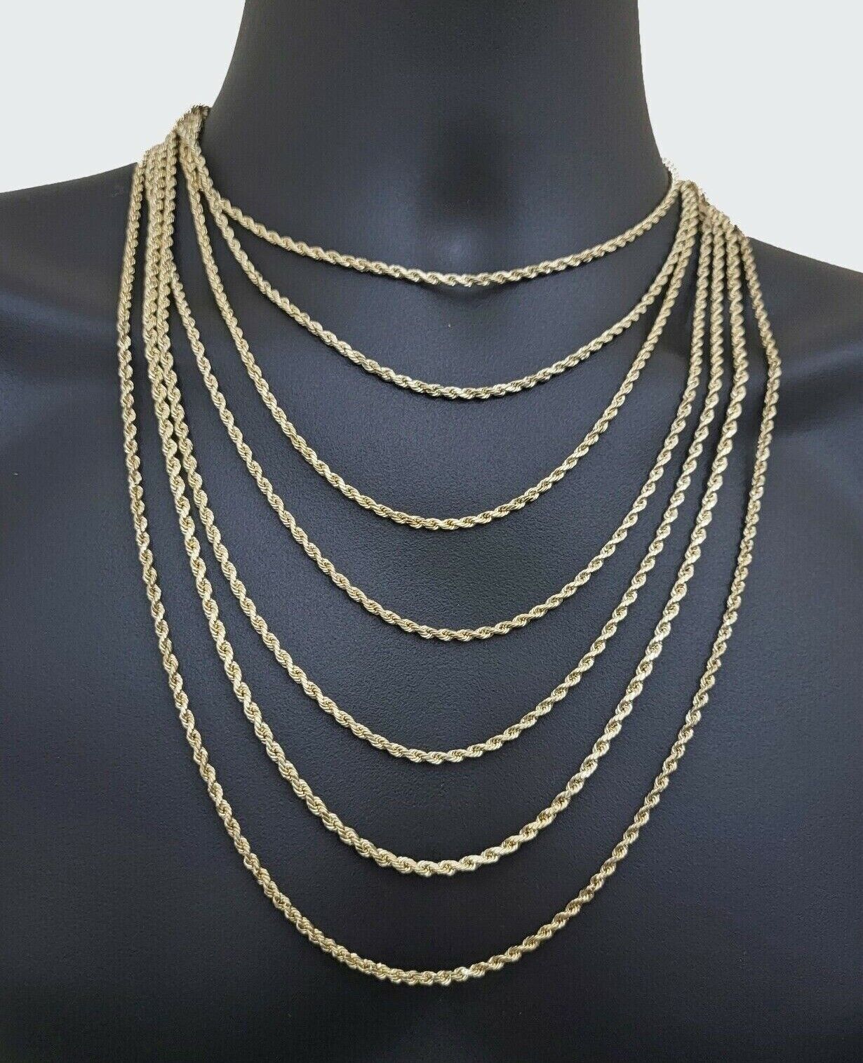 Real 14k Yellow Gold Rope Chain Necklace 3mm 18-26 Inch Diamond Cut 14kt