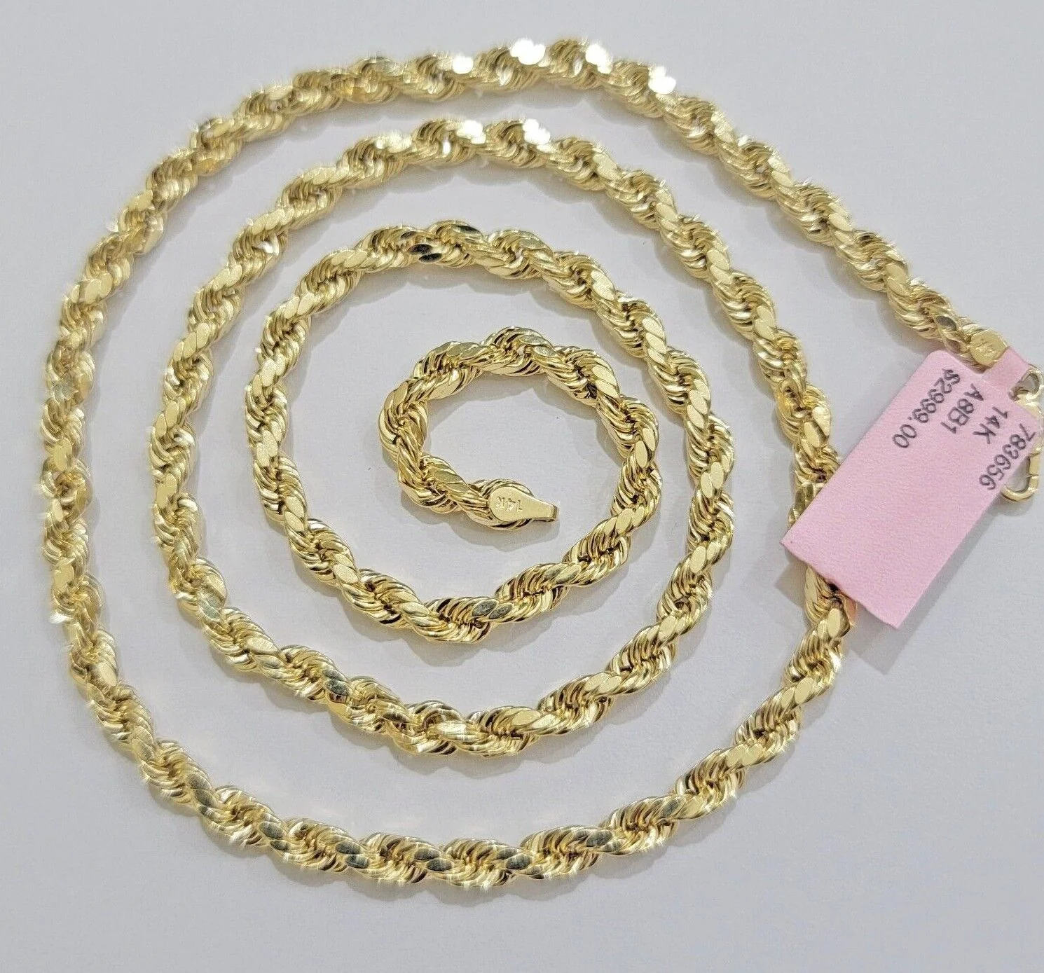 Real 14k Yellow Gold Rope Chain Necklace 4mm 18-26 Inch Diamond Cut Mens 14kt - Image 5