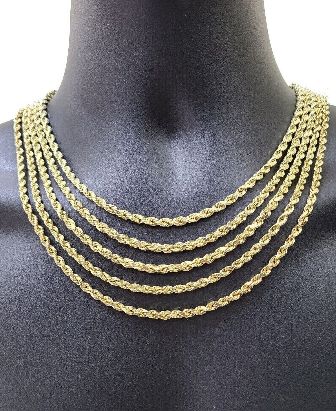 Real 14k Yellow Gold Rope Chain Necklace 4mm 18-30 Inch Diamond Cut 14kt