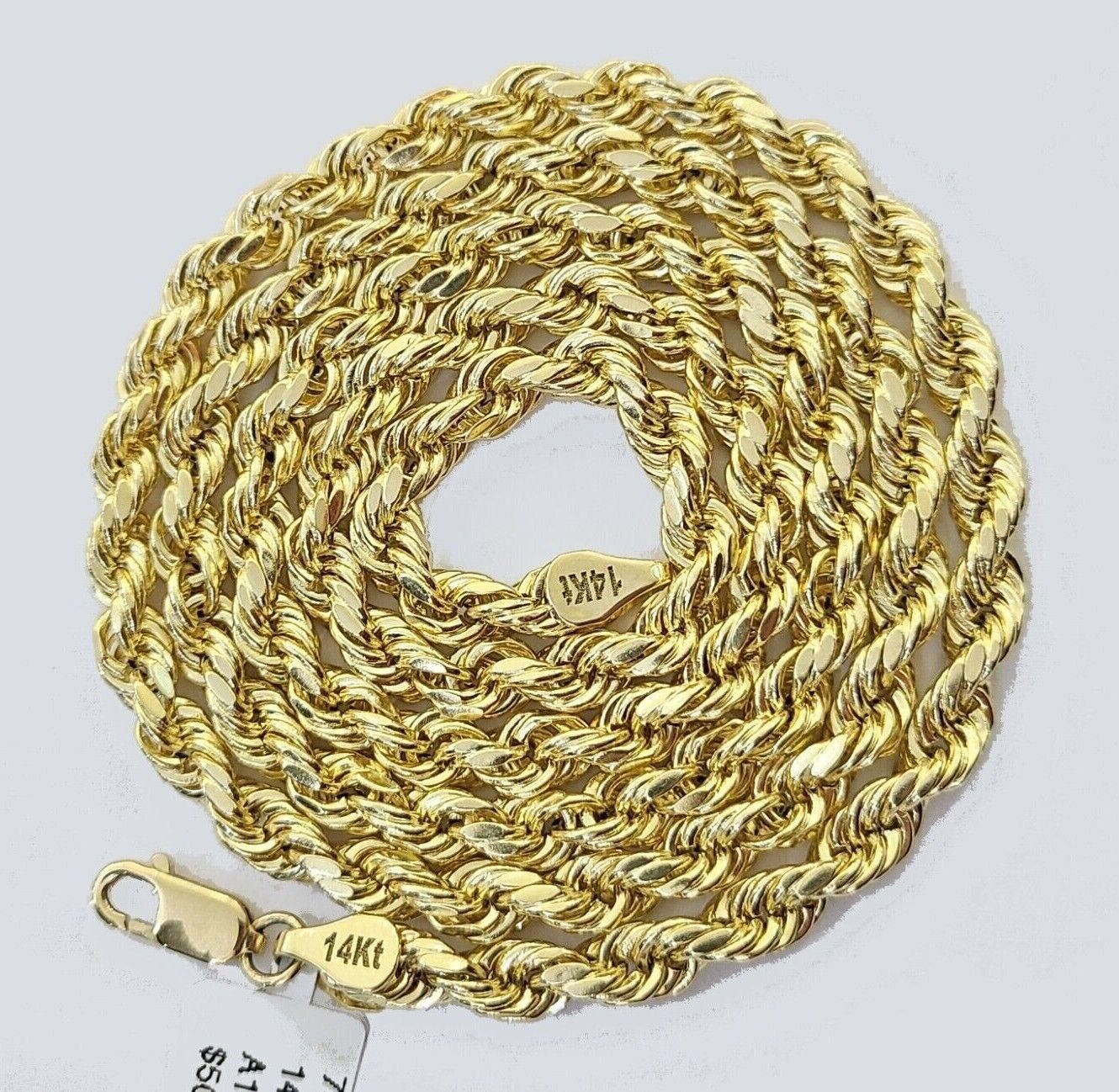 Real 14k Yellow Gold Rope Chain Necklace 4mm 18-30 Inch Diamond Cut 14kt - Image 3