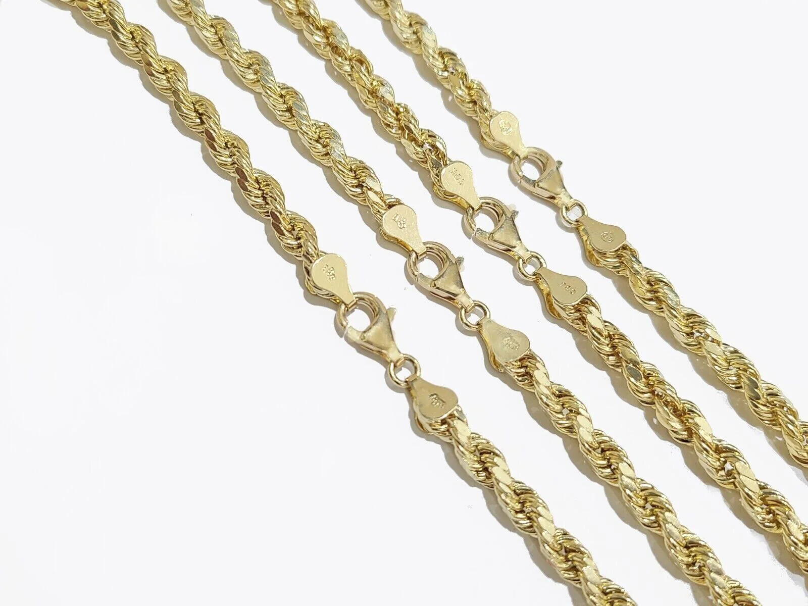 Real 14k Yellow Gold Rope Chain Necklace 4mm 18-30 Inch Diamond Cut 14kt - Image 9