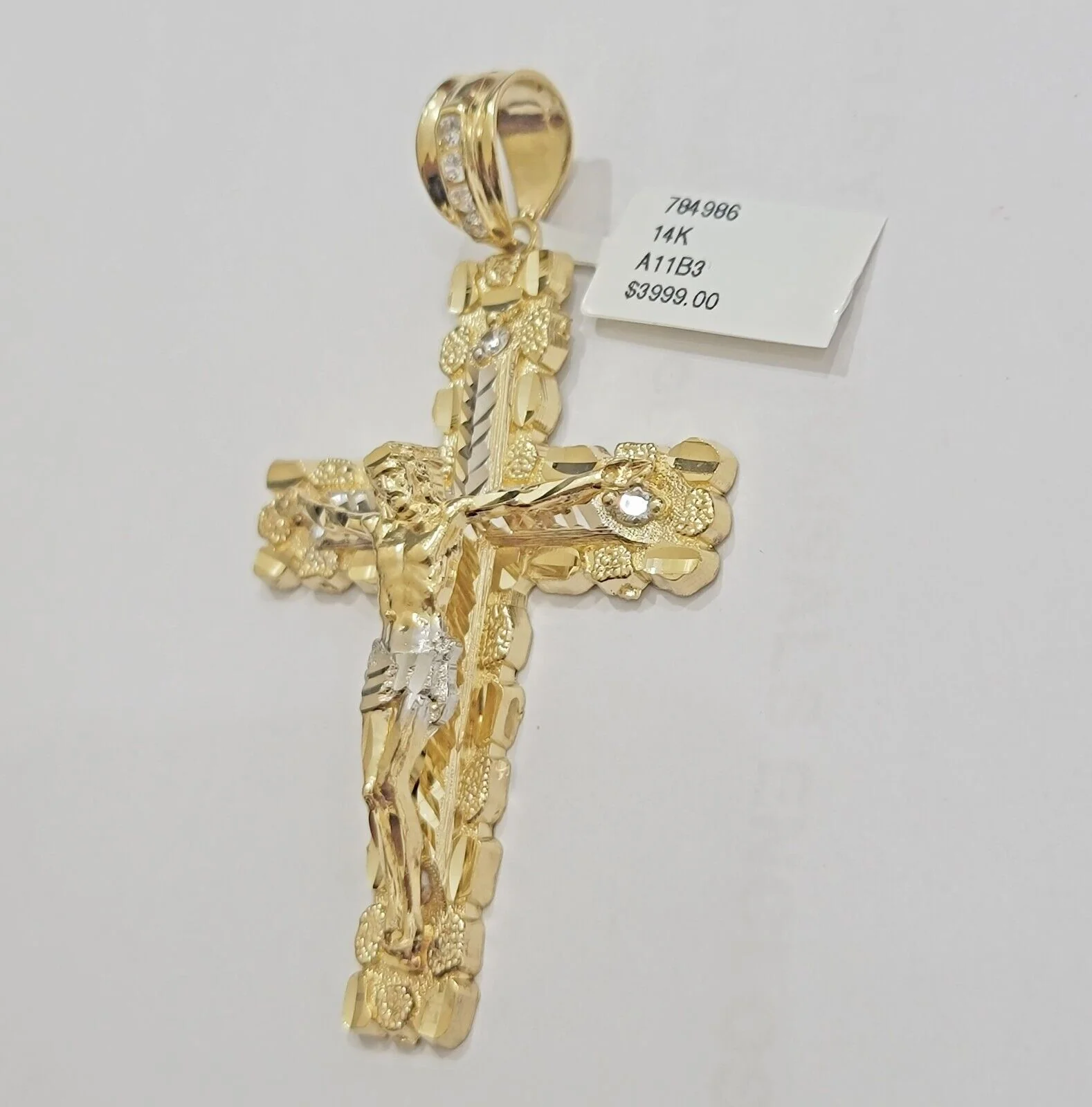 Real 14kt Gold Cross Charm Pendant Jesus Crucifix 3" Yellow Gold For Men's Chain - Image 4