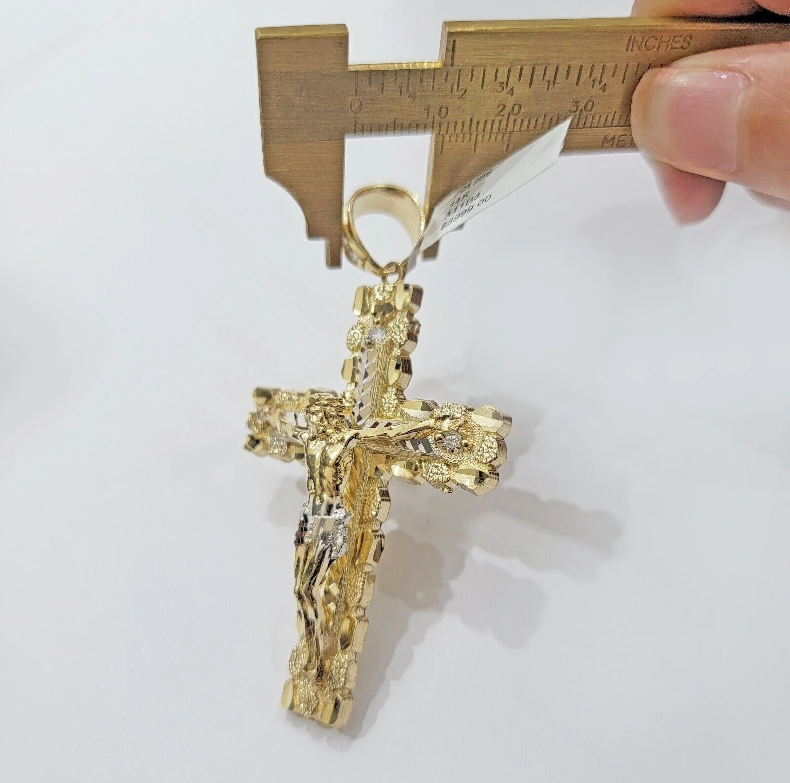 Real 14kt Gold Cross Charm Pendant Jesus Crucifix 3" Yellow Gold For Men's Chain - Image 5
