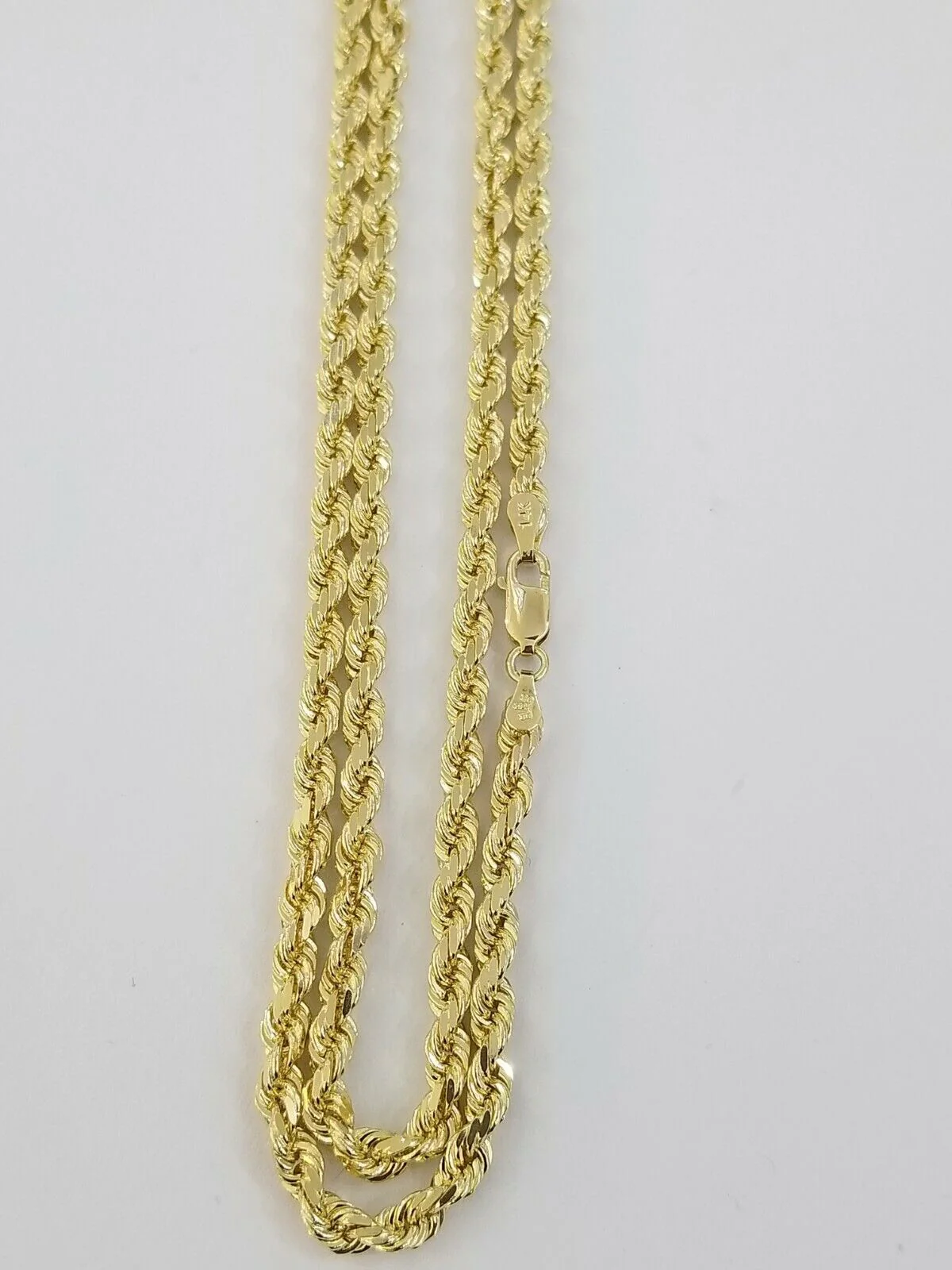 Real 14KT SOLID Yellow Gold 4mm Rope Chain Diamond Cut 18" Inches Lobster Lock - Image 5