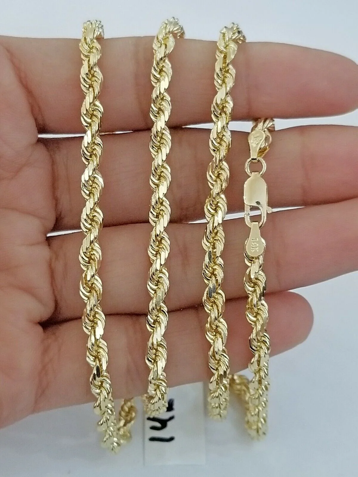 Real 14KT SOLID Yellow Gold 4mm Rope Chain Diamond Cut 24 Inch Real Gold - Image 2