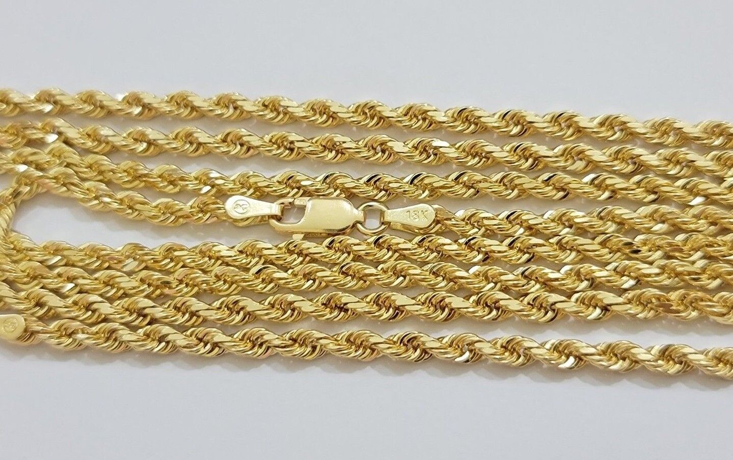 Real 18kt Yellow Gold Rope chain necklace 3mm 18 Inch Men women SOLID HEAVY SALE - Image 7