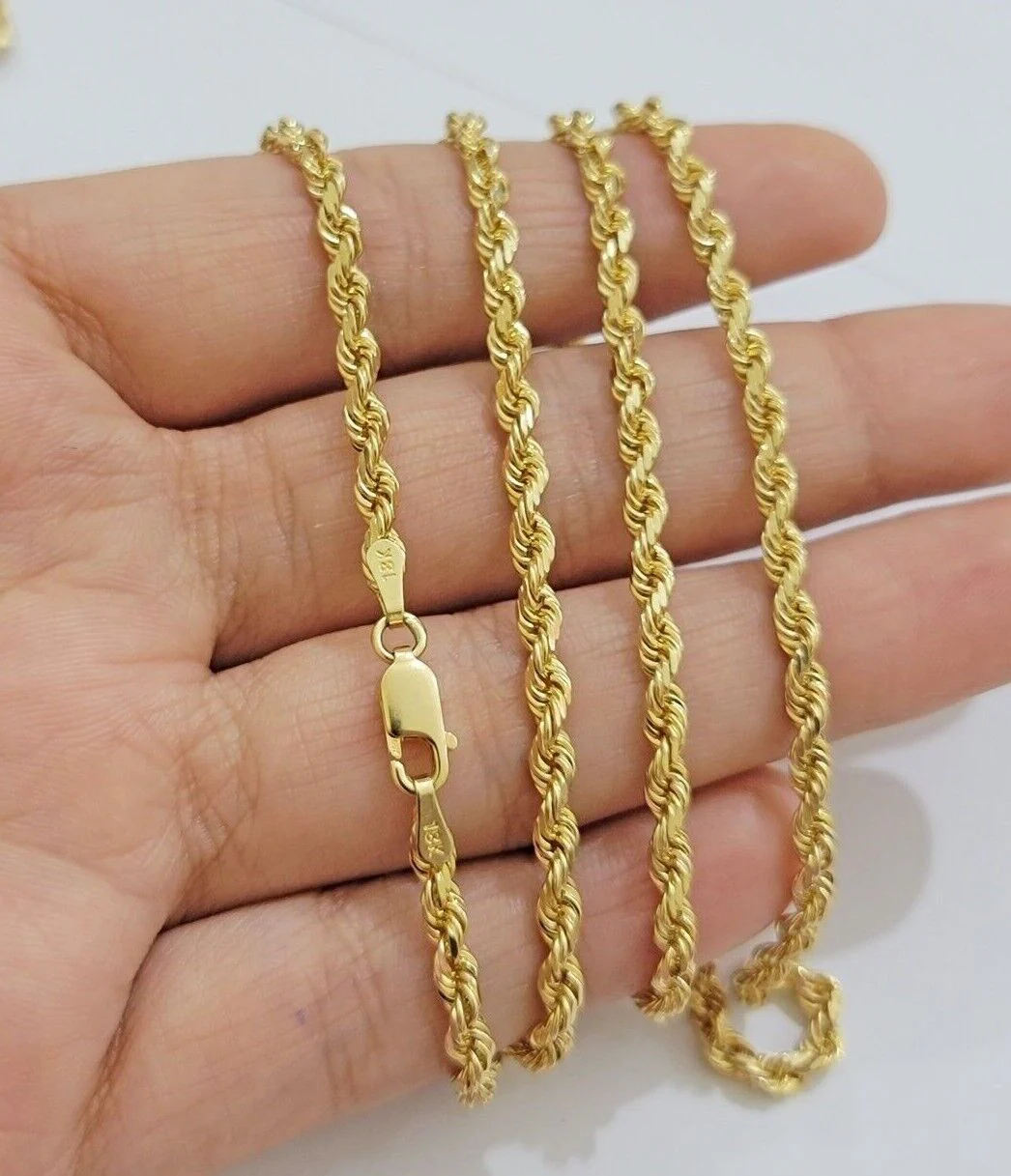 Real 18kt Yellow Gold Rope Chain Necklace 3mm 22 Inch Men Women SOLID HEAVY SALE - Image 9