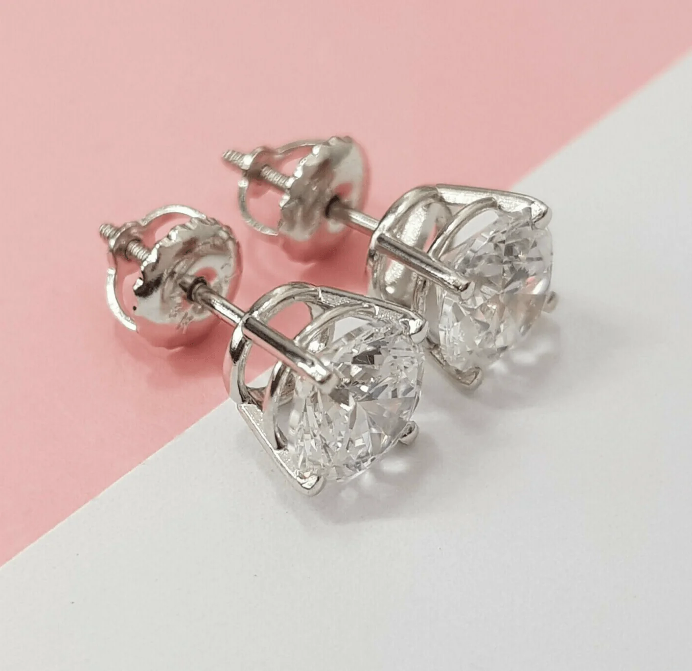 Real 2CT Round Brilliant Cut Diamond Stud Earring In 14K Gold Lab Created VS Dia - Image 3